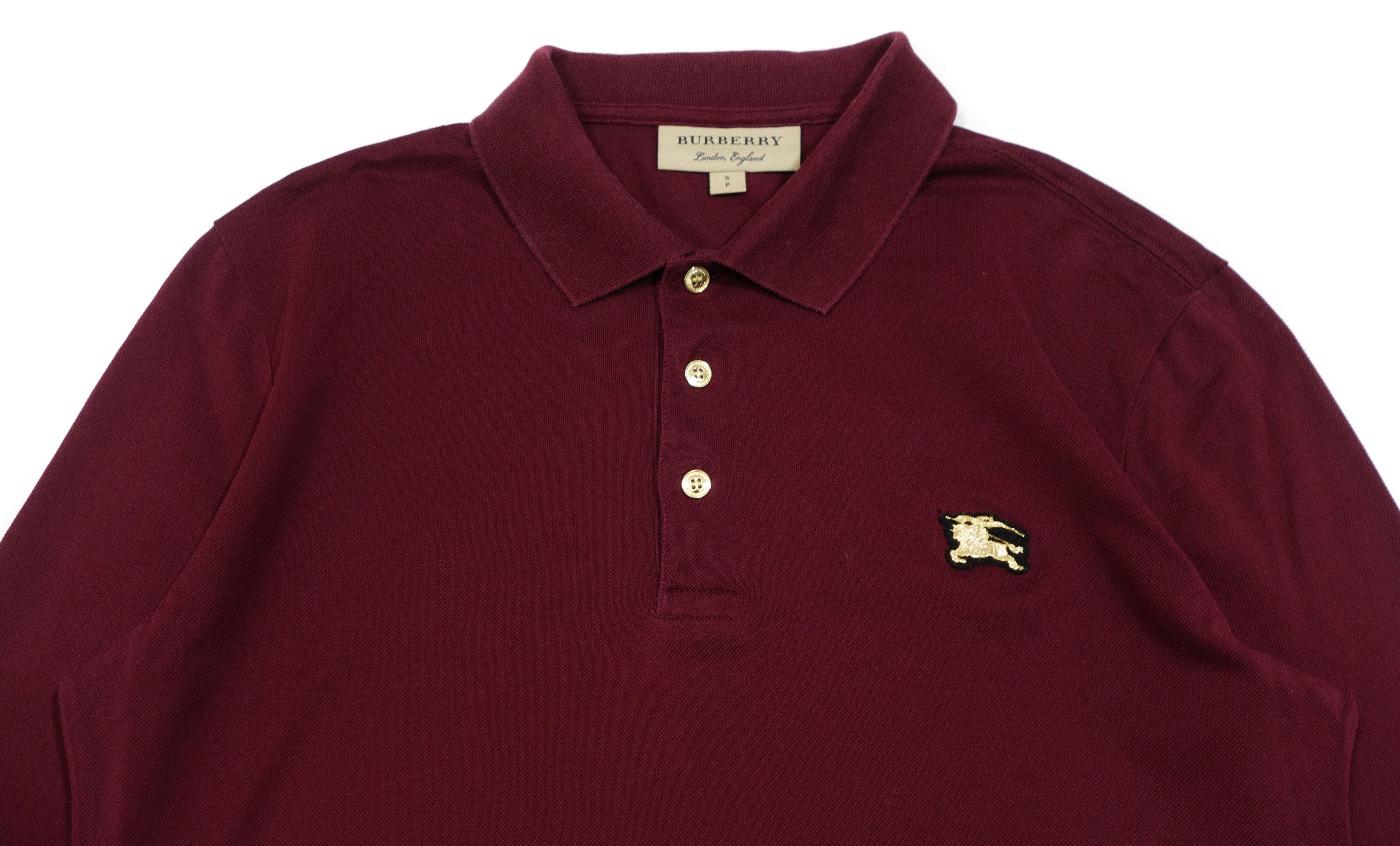 Burberry Brit Burgundy Long Sleeve Gold Patch Logo Pique Polo Shirt Size US S / EU 44-46 / 1 - 3 Thumbnail