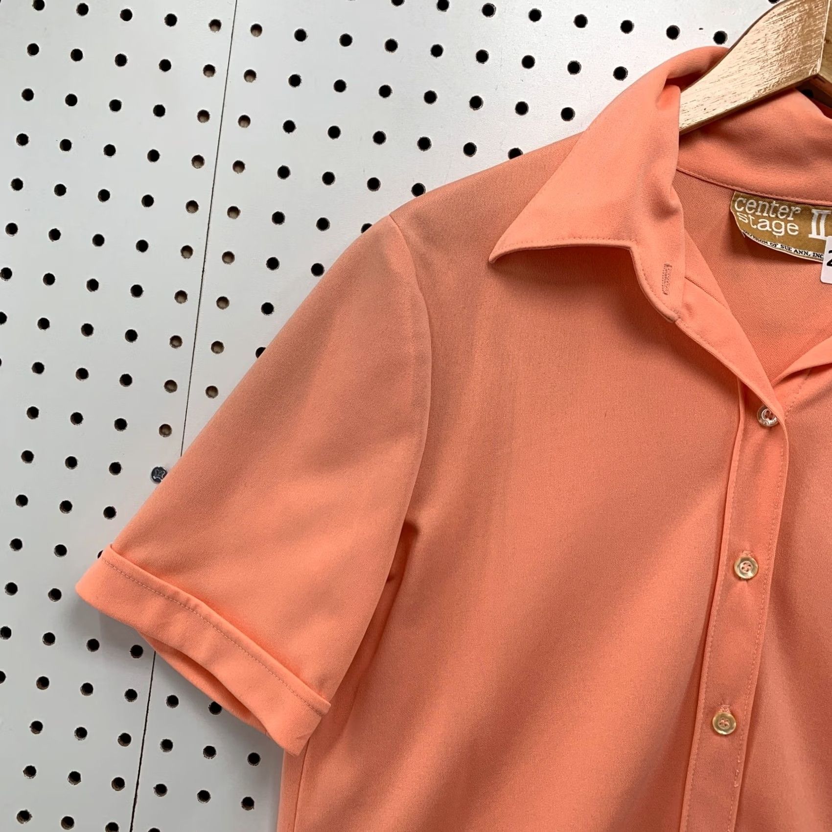 Pinko VINTAGE Center Stage Shirt Short Sleeve Pink Peach Womens Medium 70s 80s Size M / US 6-8 / IT 42-44 - 3 Thumbnail