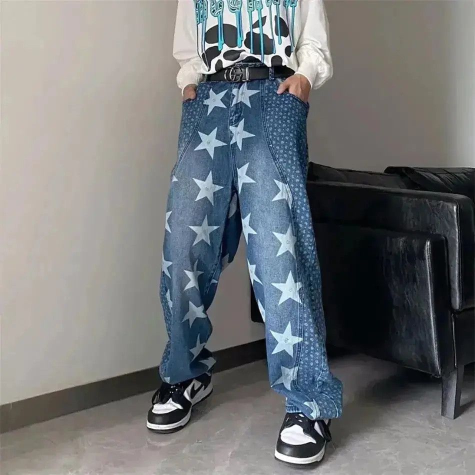 Japanese Brand Star Print Graphic Baggy Jeans Size US 32 / EU 48 - 1 Thumbnail