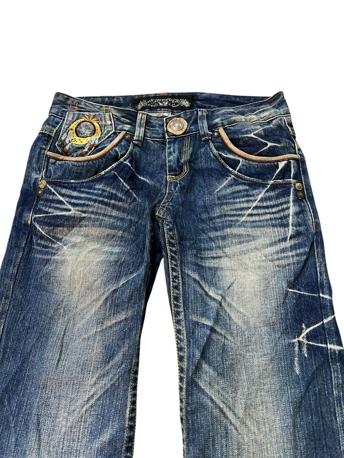 Japanese Brand 💥Flare low rise💥Red pepper Clawmark Mud wash Jean Very Rare Size US 29 - 3 Thumbnail