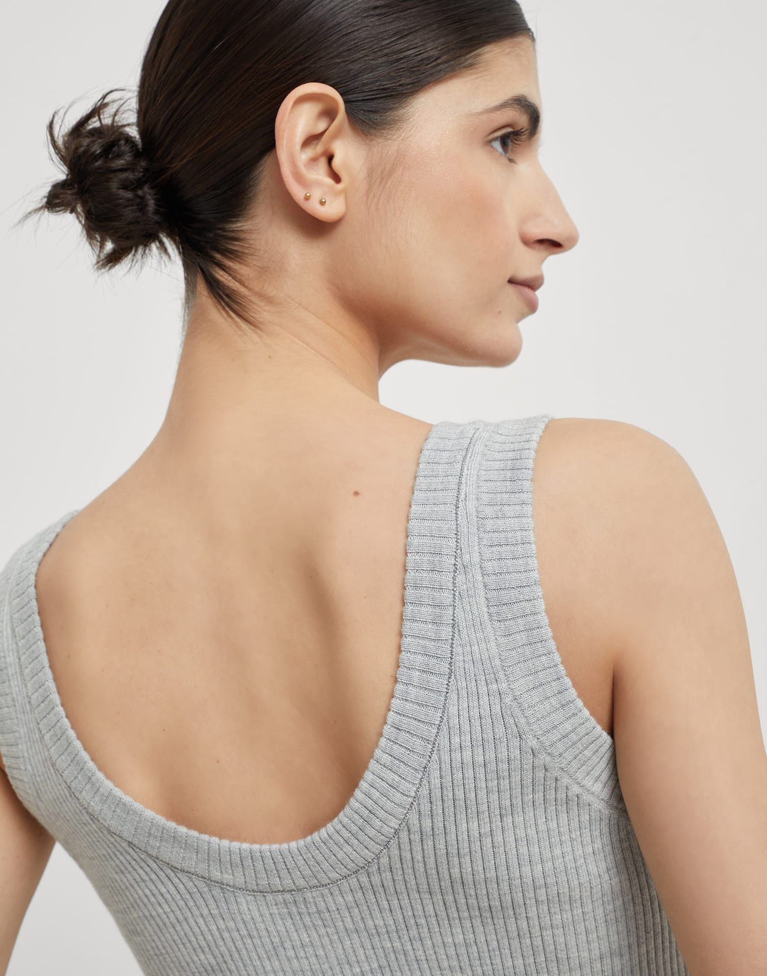 Brunello Cucinelli o1la1rc1a0326 Virgin Wool Cashmere Rib Knit Top in Grey Size L / US 10 / IT 46 - 3 Thumbnail