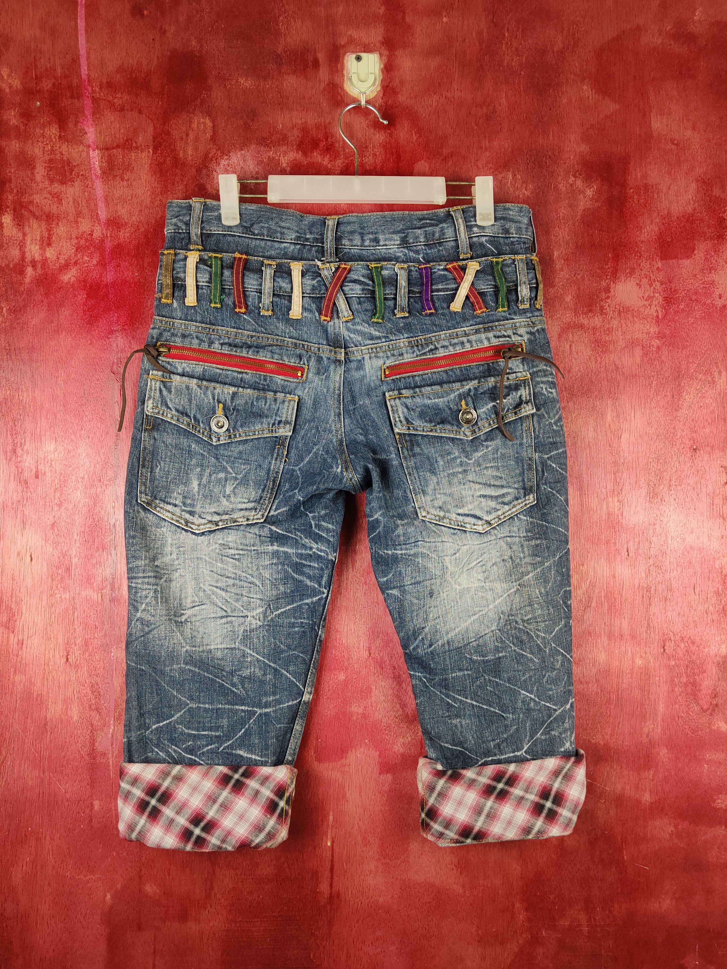 Japanese Brand Nylaus double waist Dark Blue cropped short Denim #S1519 Size US 33 - 9 Thumbnail