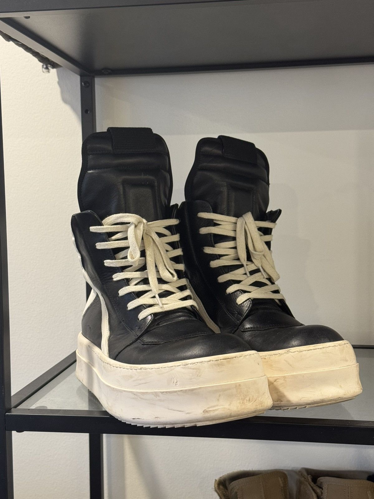 Rick Owens Rick Owens Geobasket Black/Milk Mega Bumper Leather Sneakers Size US 9 / EU 42 - 3 Thumbnail