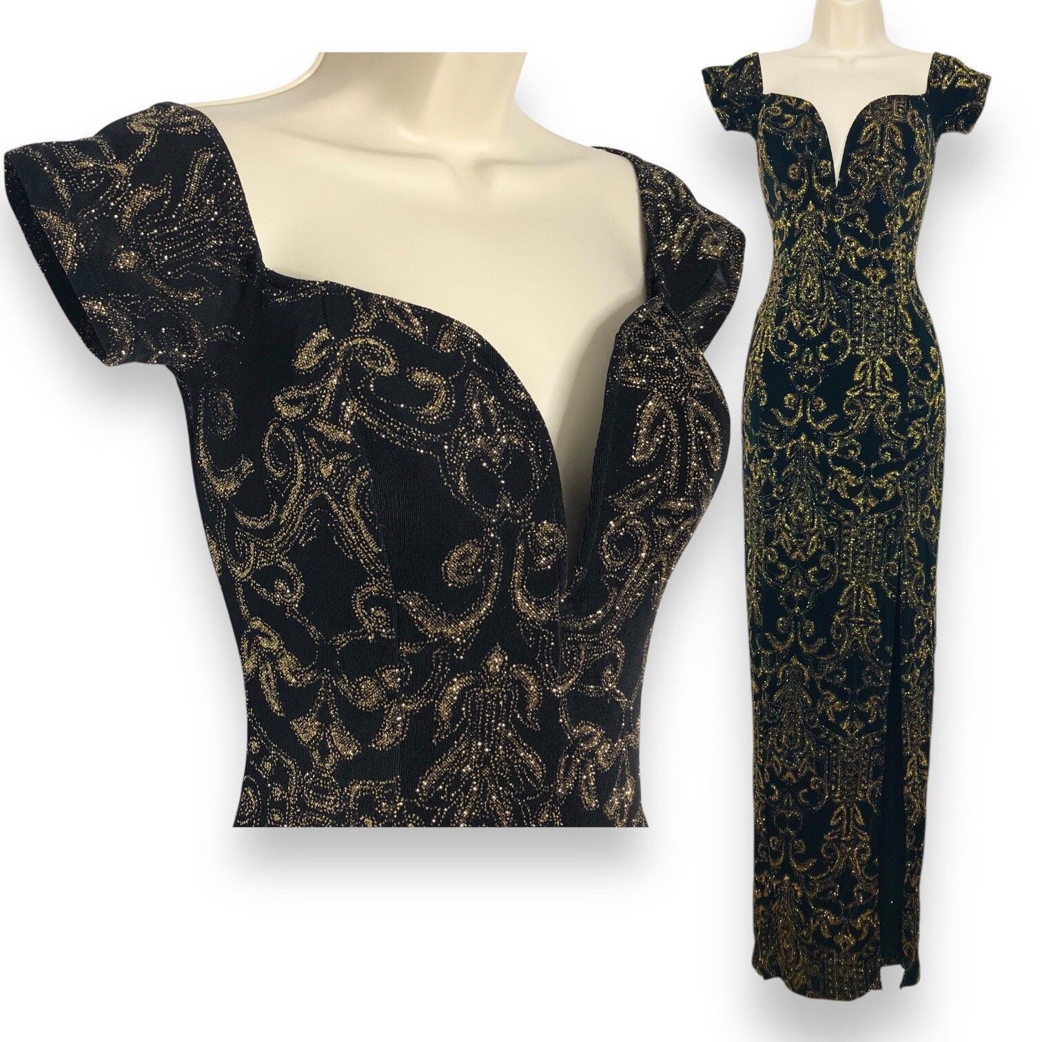 Other Cameo Women Black Sparkle Gold Wire Plunge V Neck Maxi Sz S Size S / US 4 / IT 40 - 1 Thumbnail