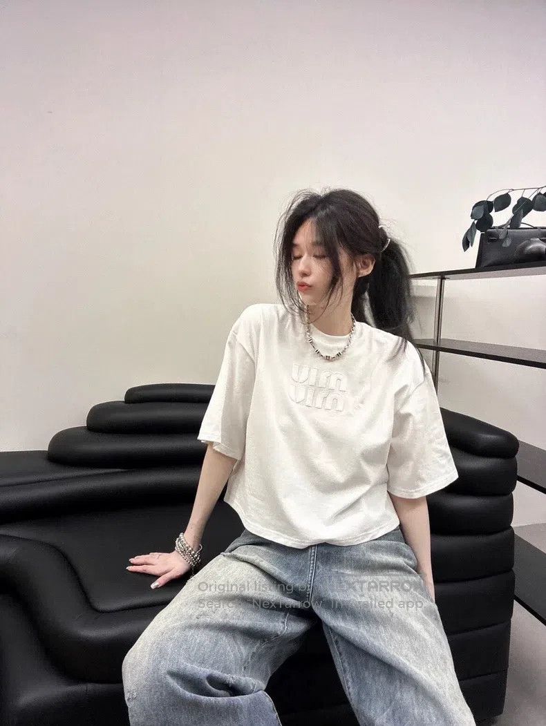 Miu Miu Miu Miu Size XS White patch logo short sleeves Size XS / US 0-2 / IT 36-38 - 8 Thumbnail