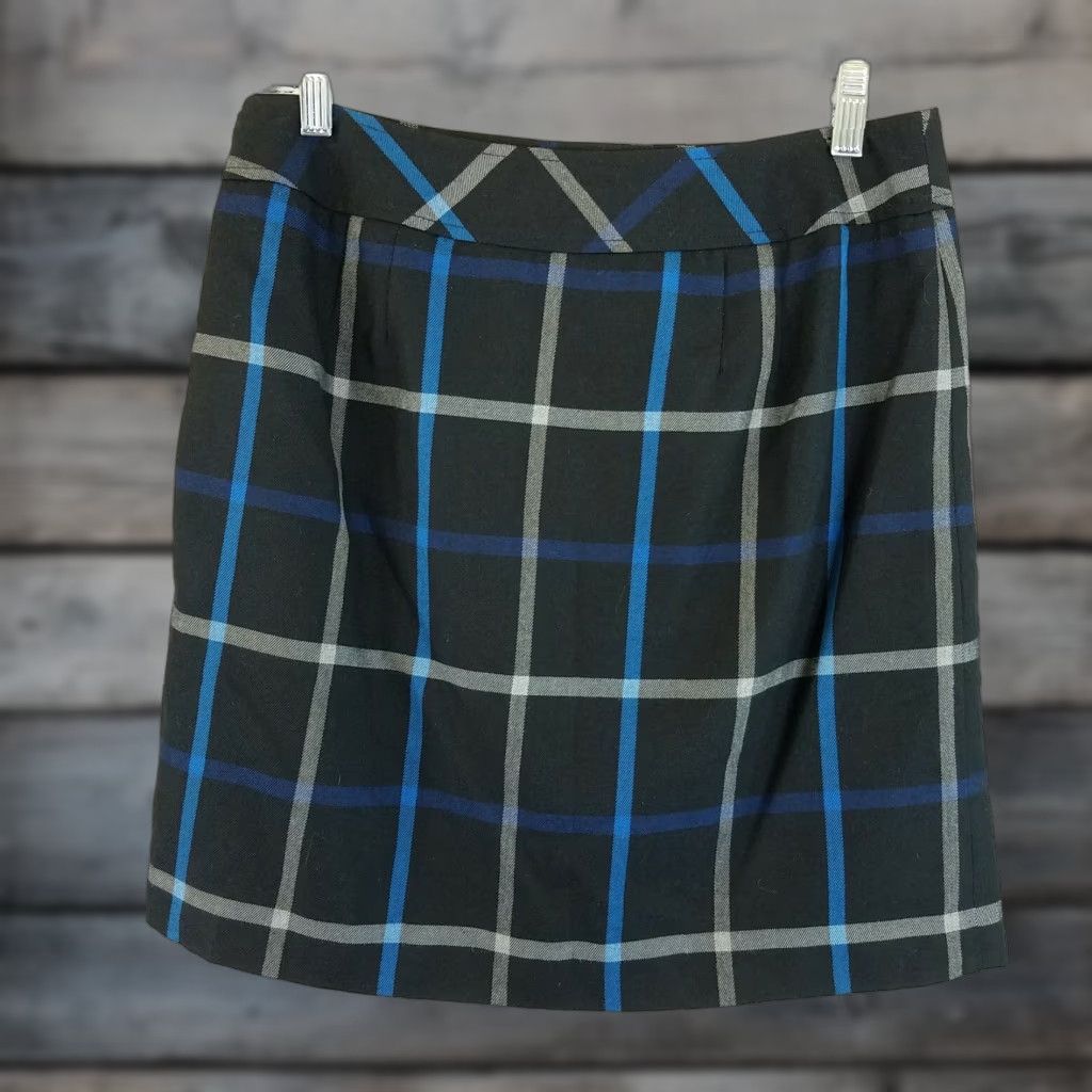 Loft VINTAGE Ann Taylor LOFT Womens Skirt Sz 6 Black Blue Windowpane Lined Size 28" / US 6 / IT 42 - 1 Thumbnail
