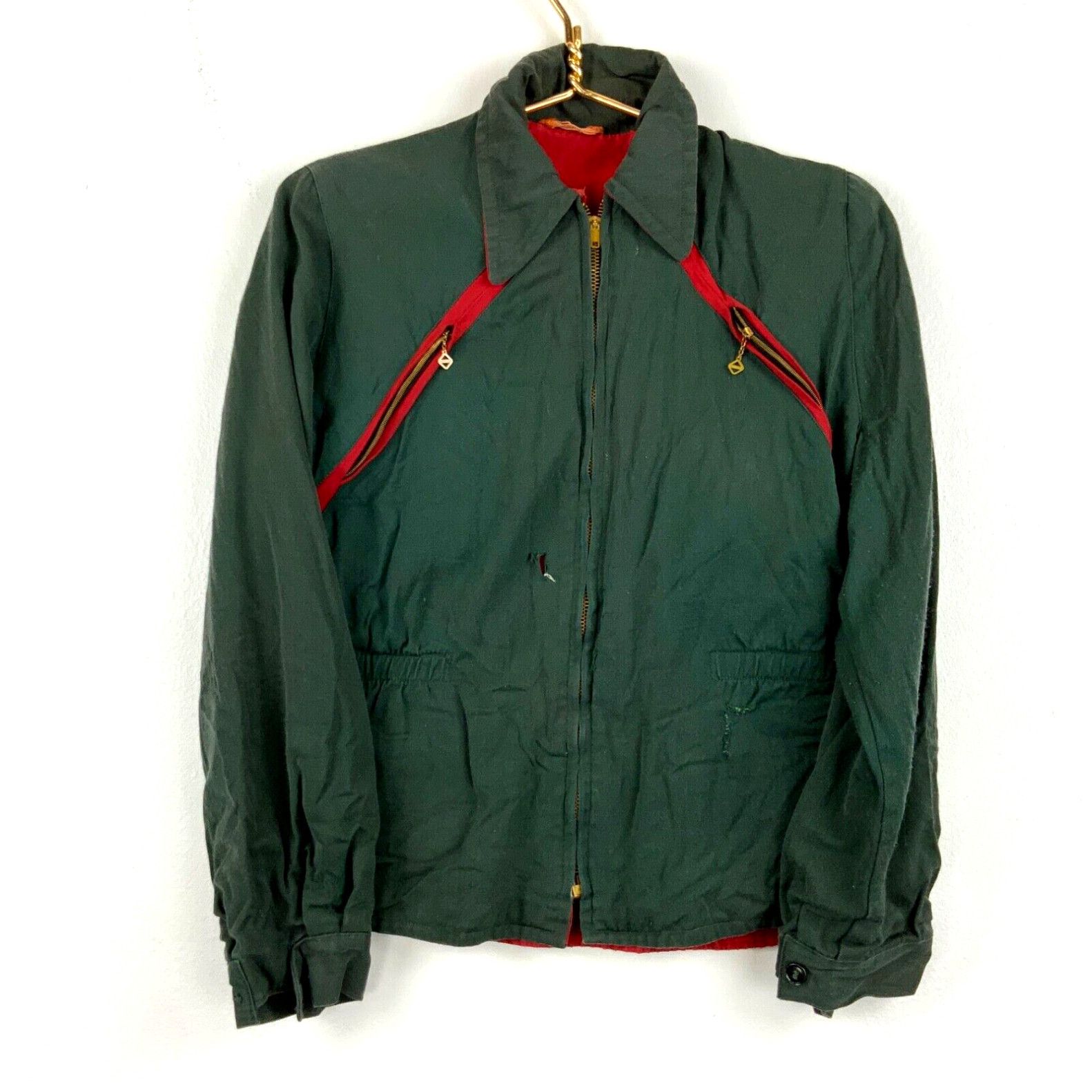 Image of Vintage 1950S Reversible Full Zip Jacket Size Xs Green Red in White, Men's