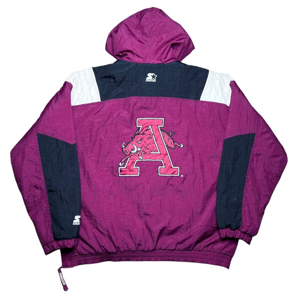 Starter 90s NCAA Arkansas Razorbacks Starter 1/2 Zip Hooded Jacket Size US XL / EU 56 / 4 - 2 Thumbnail