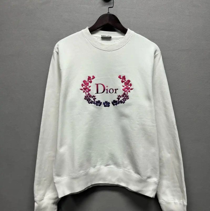 Dior Dior White Women's Sweatshirt with Floral Design 0089 Size L / US 10 / IT 46 - 1 Thumbnail