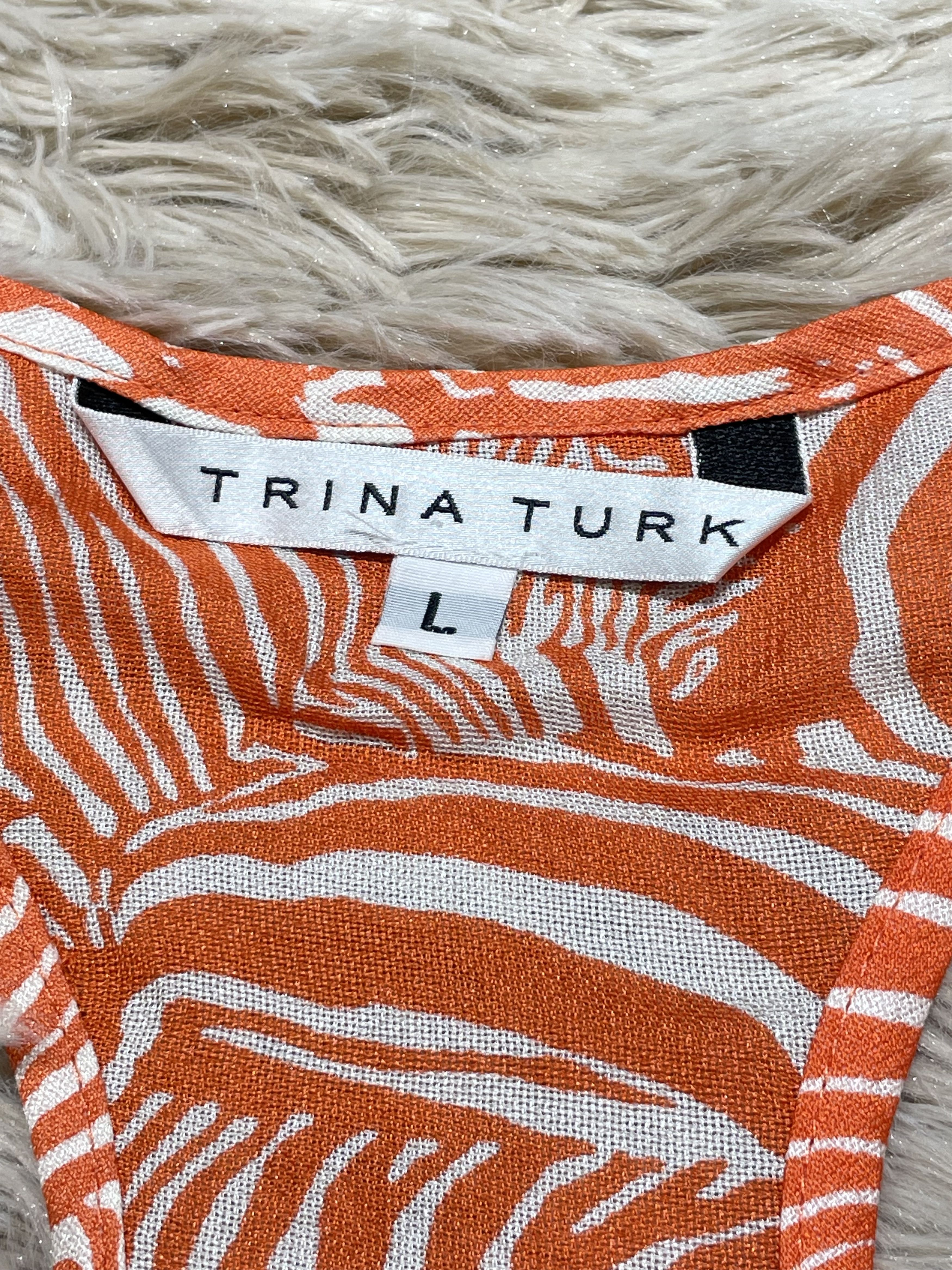 Trina Turk Orange White Zebra Silk Tank Top Size L / US 10 / IT 46 - 4 Thumbnail