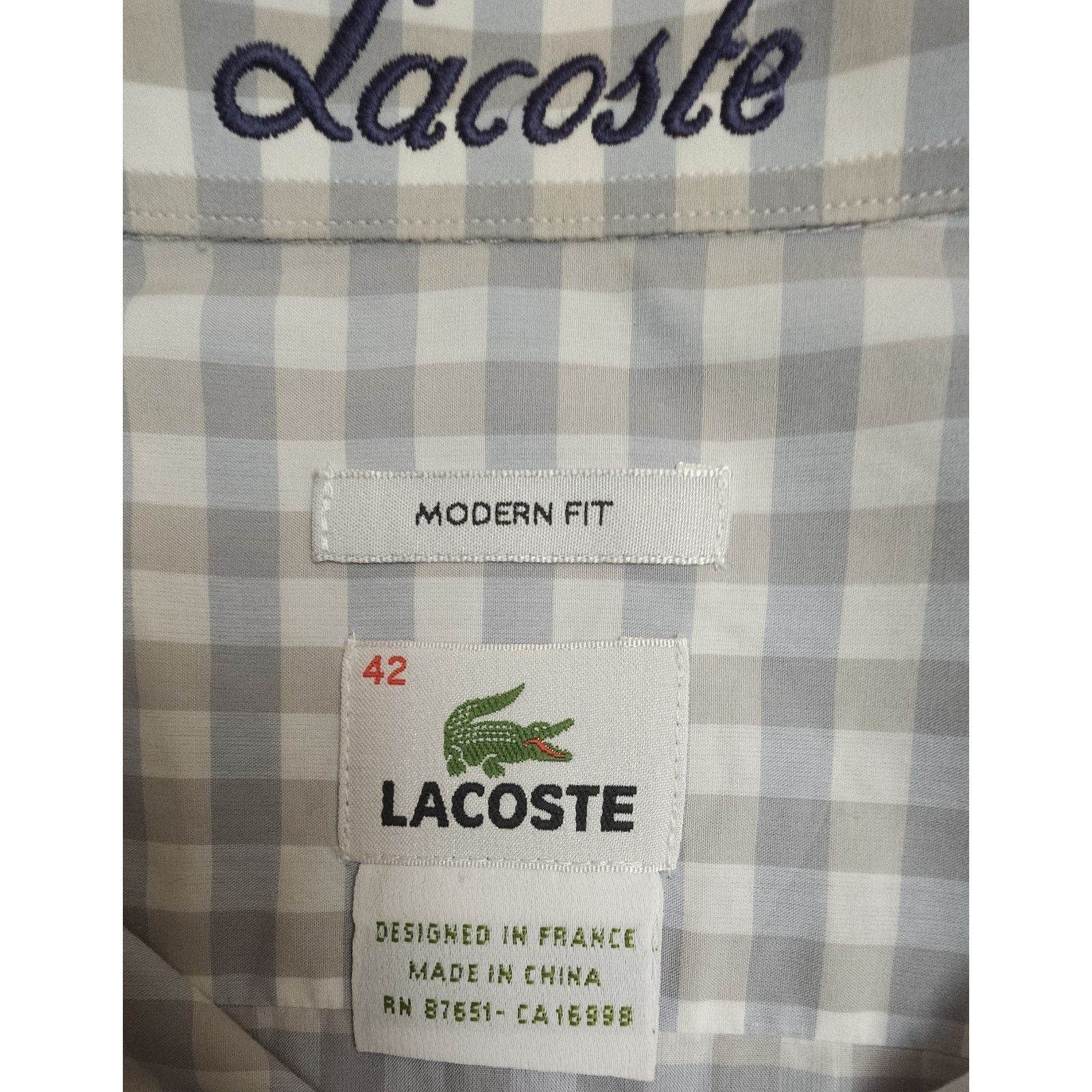 Lacoste Lacoste Modern Fit Plaid Button Down Shirt Cotton Logo 42 Size US XS / EU 42 / 0 - 8 Thumbnail