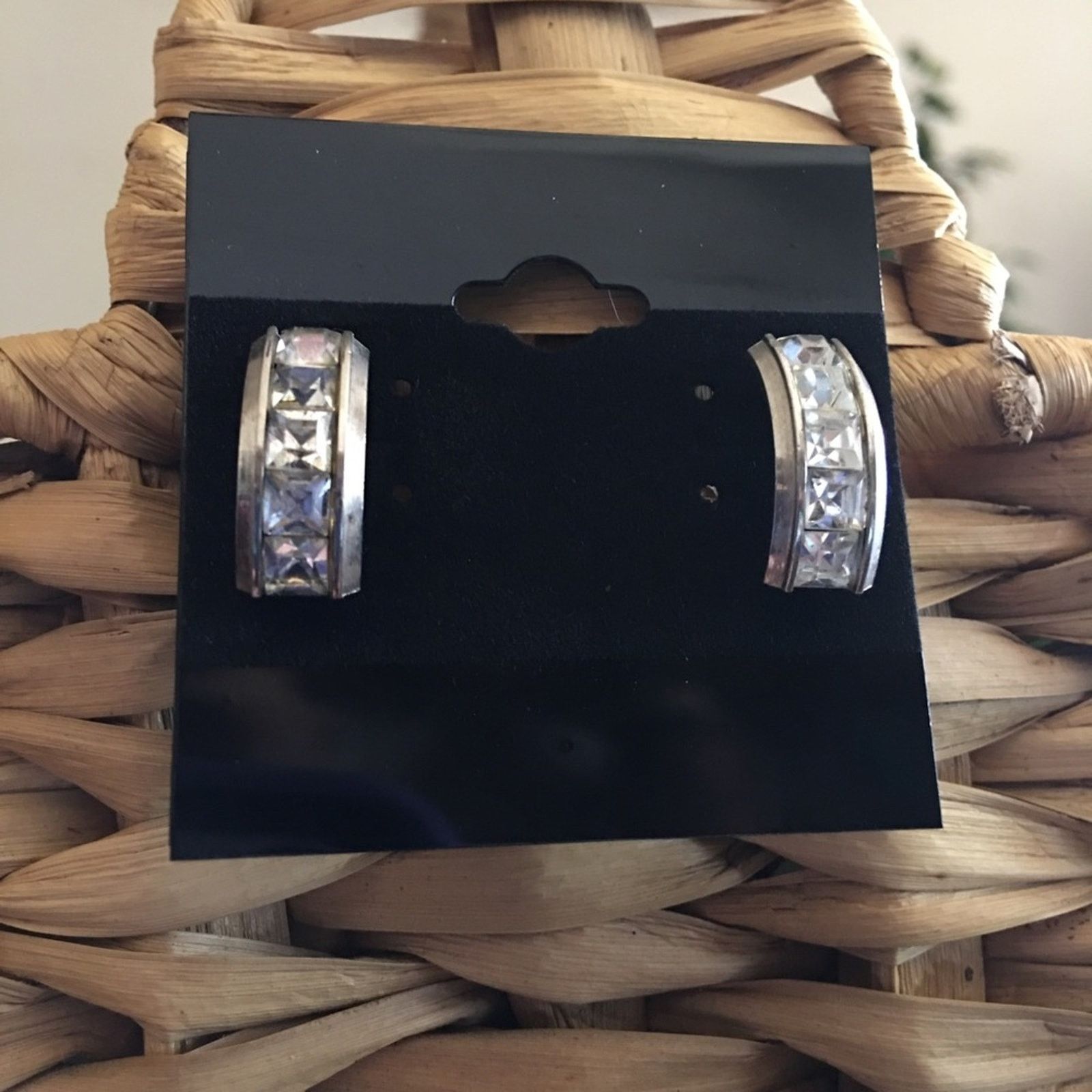 Vintage Vintage silver tone square rhinestone half hoops Size ONE SIZE - 1 Thumbnail