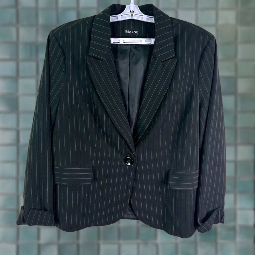 George Goerge Blazer Jacket Womens Size L Black Pinstiped Single Breasted Size L / US 10 / IT 46 - 1 Thumbnail