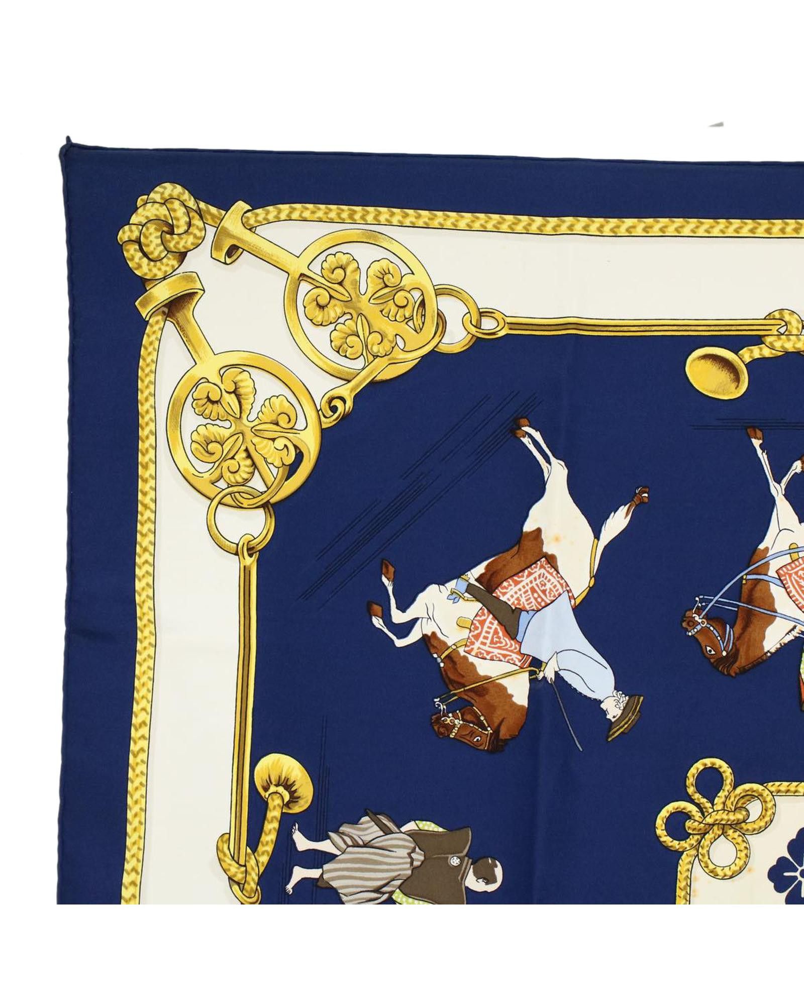 image of Hermes Navy Silk Designer Scarf, Women's