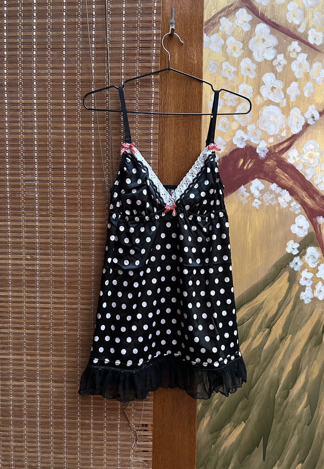 Vintage Y2K Yes Or No Polka Dot Cami Slip Top Lace Trim Mesh Hem Size S / US 4 / IT 40 - 1 Thumbnail