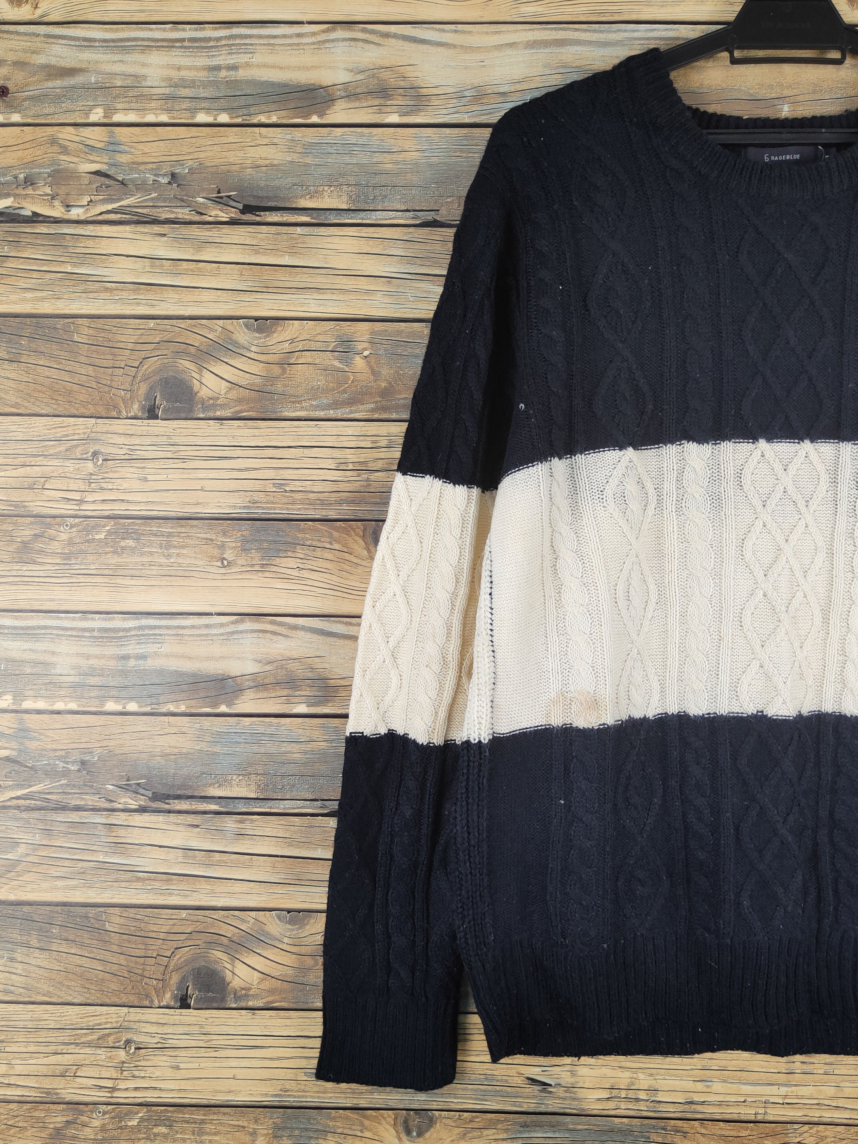Aran Isles Knitwear × Japanese Brand × RAGEBLUE Rageblue Black Cream Knitwear Sweatshirts #W1227 Size US M / EU 48-50 / 2 - 3 Thumbnail