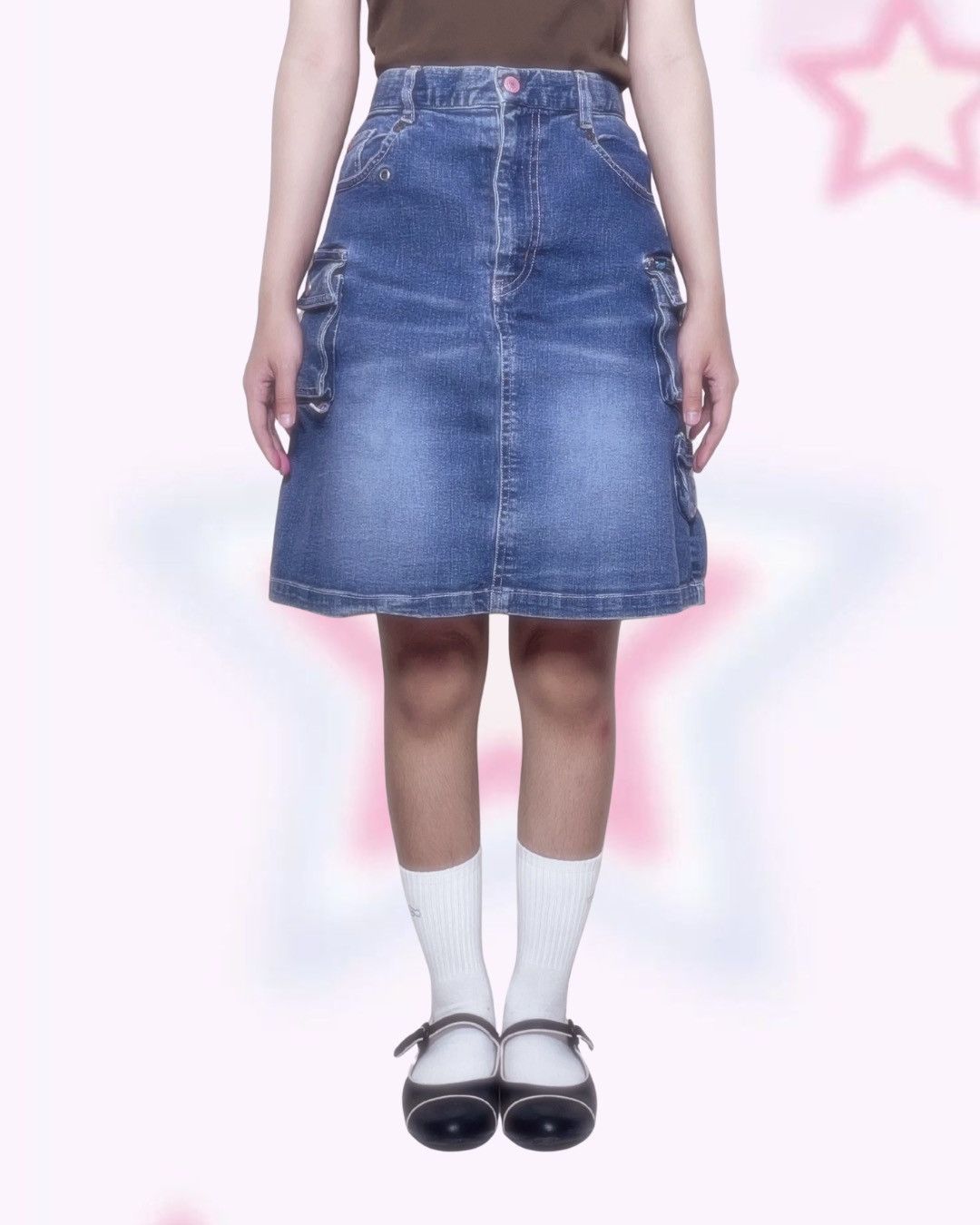 Angel Blue Angel Blue Denim Mini Skirt Nakamura-kun Pink Bear Graphic Size 29" - 1 Thumbnail