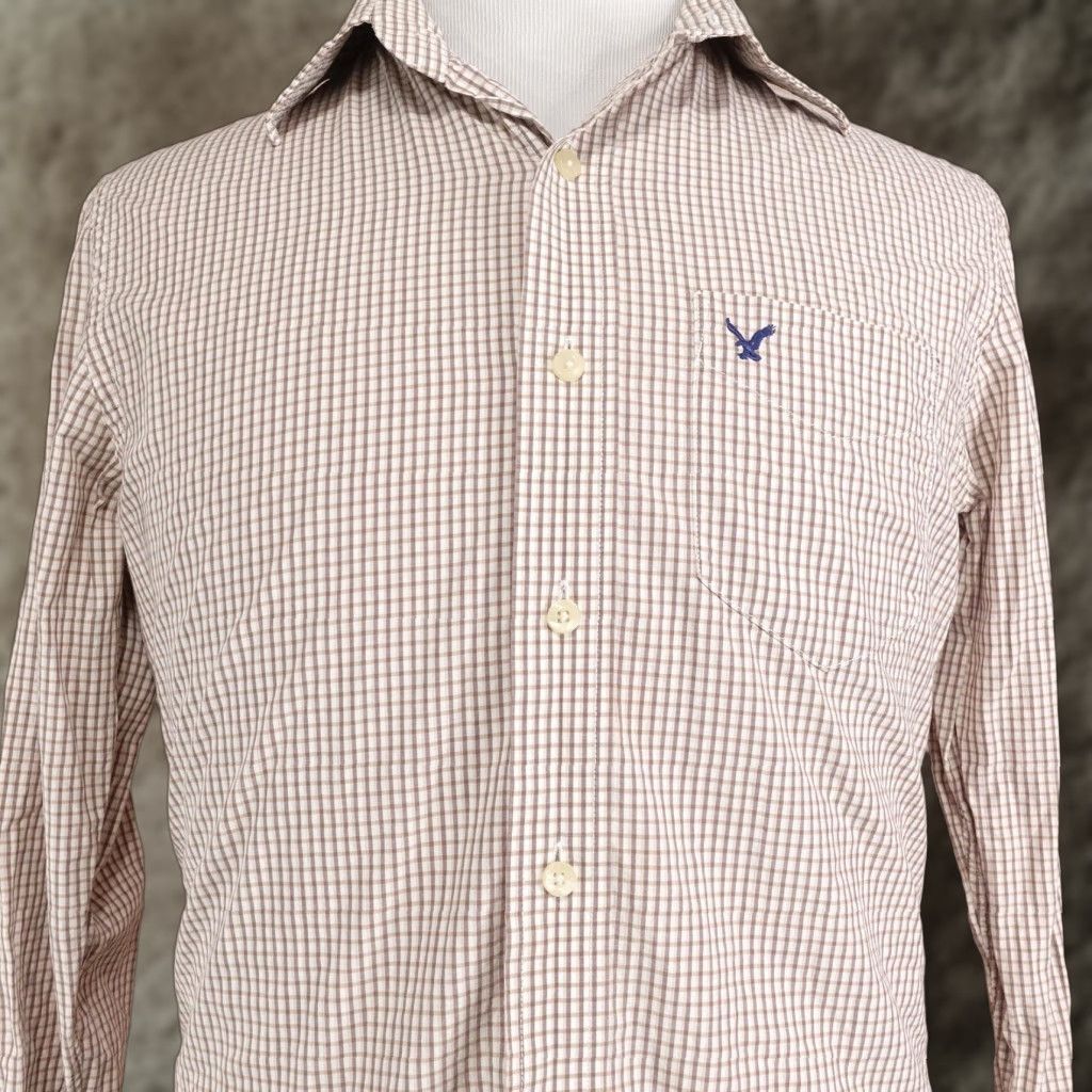 American Eagle Outfitters VINTAGE American Eagle Outfitters Shirt Mens M Beige Check Long Sleeve Button-Up Size US M / EU 48-50 / 2 - 1 Thumbnail