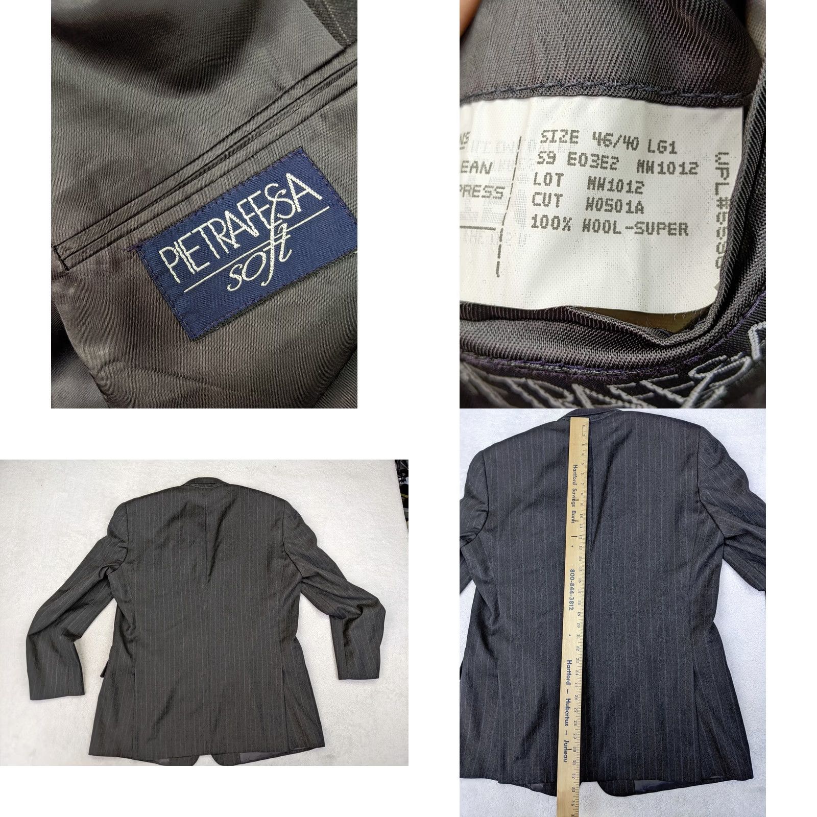 Vintage Pietrafesa Blazer Jacket Striped 46L Gray Chalk Wool 2 Button Notch Lapel Mens Size 46R - 8 Thumbnail