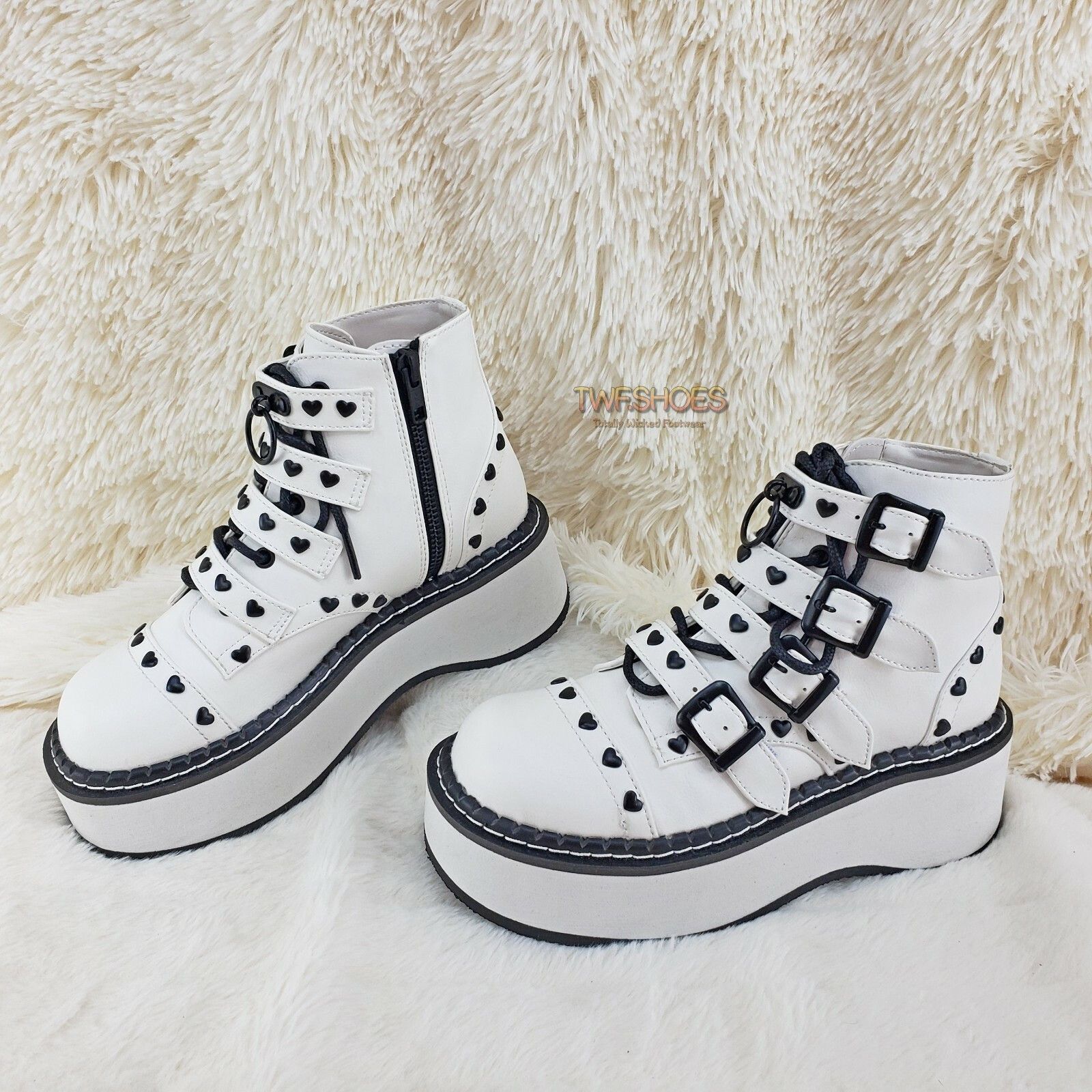 Other DEMONIA Emily 315 White Matte Heart Stud 2" Platform Ankle B Size US 11 / IT 41 - 3 Thumbnail
