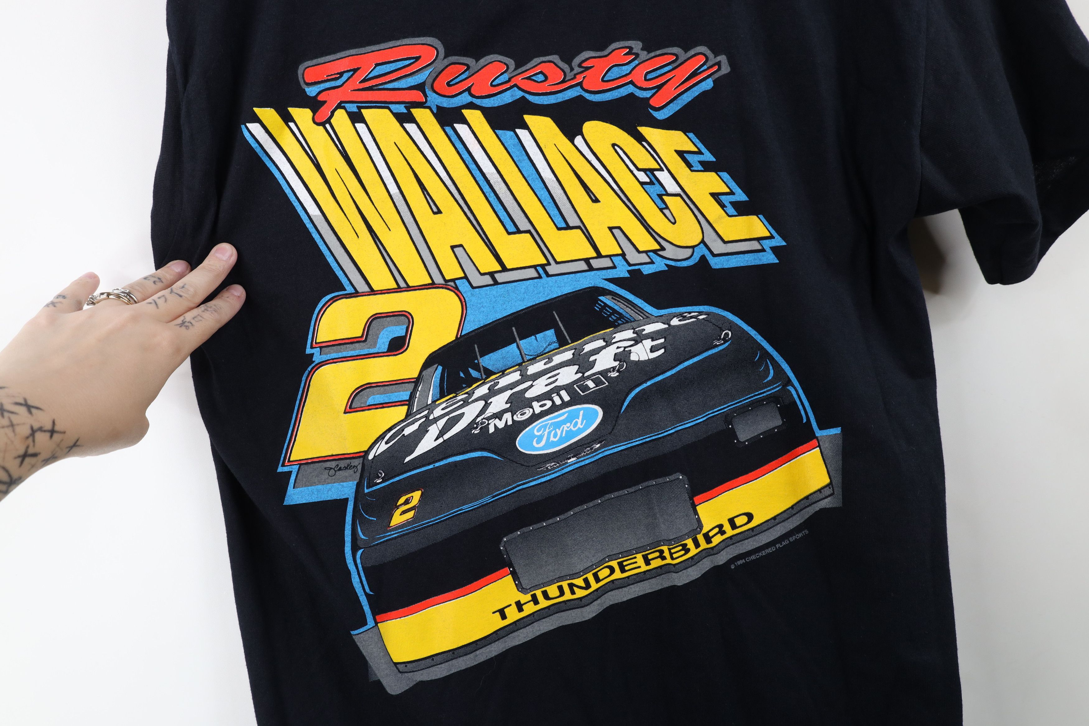 Vintage Deadstock Vintage 90s NASCAR Wallace Racing T-Shirt Black Size US L / EU 52-54 / 3 - 4 Thumbnail
