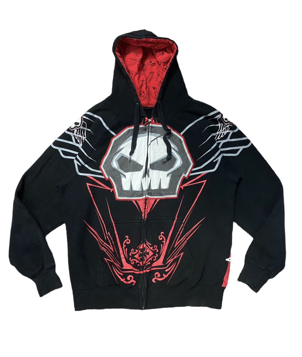 image of Ed Hardy x If Six Was Nine No Fear Skull Zip Up Hoodie Vintage Full Printed Y2K in Black (Size Medi