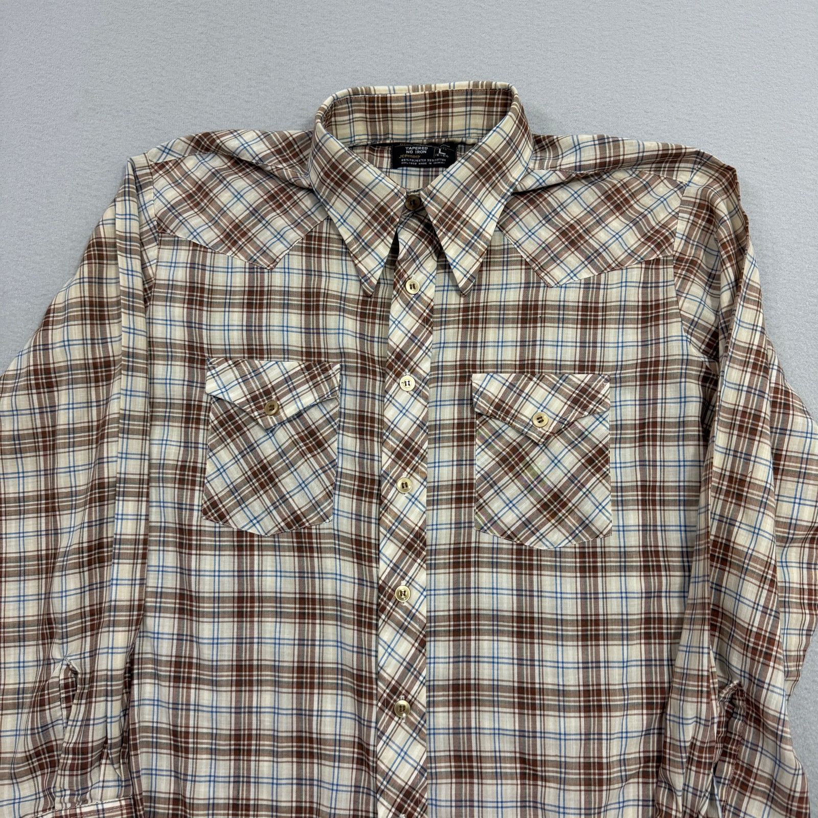 Vintage Vintage JCPenney Shirt Men's Large Brown Plaid Paper Thin Size US L / EU 52-54 / 3 - 3 Thumbnail