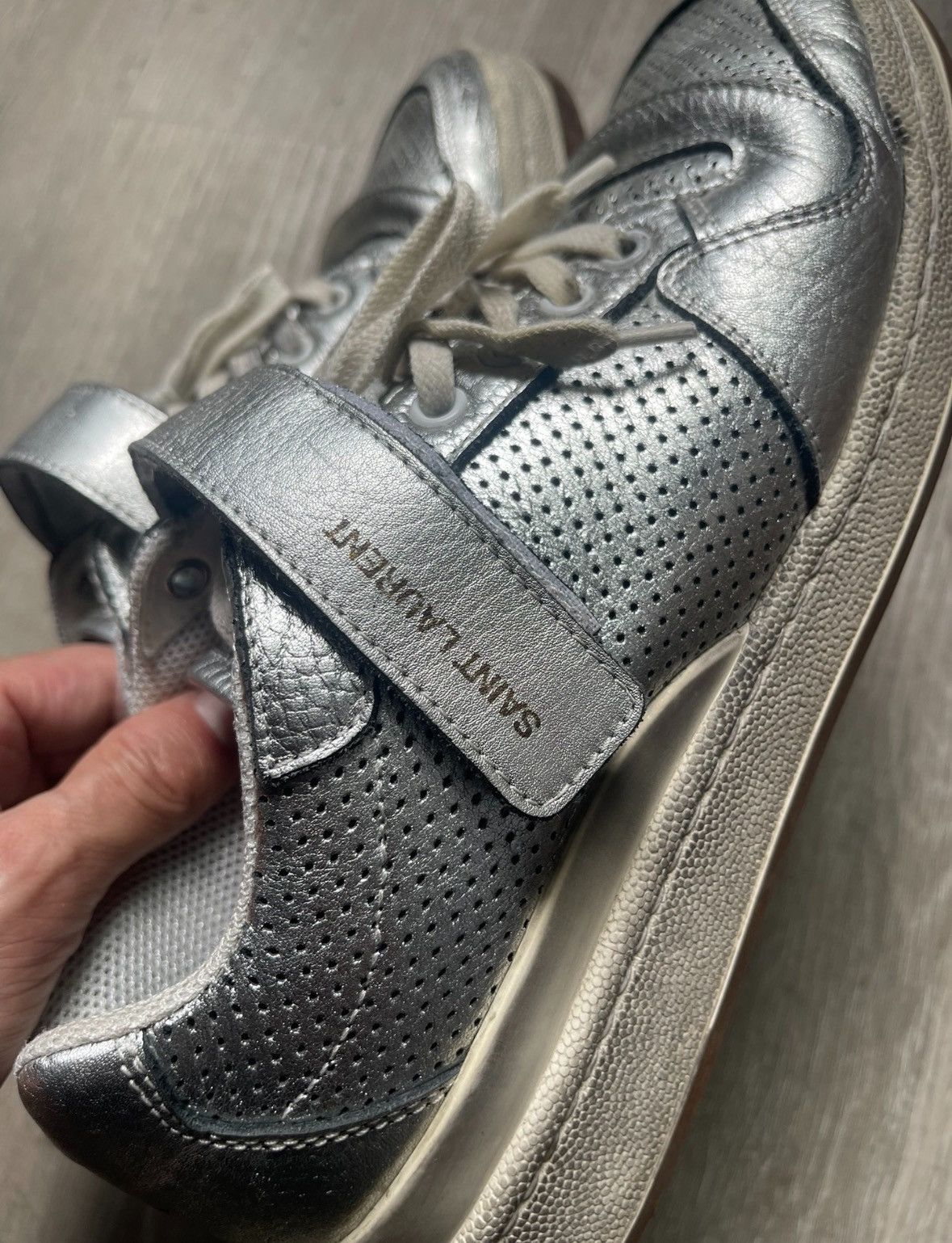 Saint Laurent Paris × Yves Saint Laurent Saint Laurent SLP genuine SL24 silver distressed shoes Size US 8 / EU 41 - 3 Thumbnail