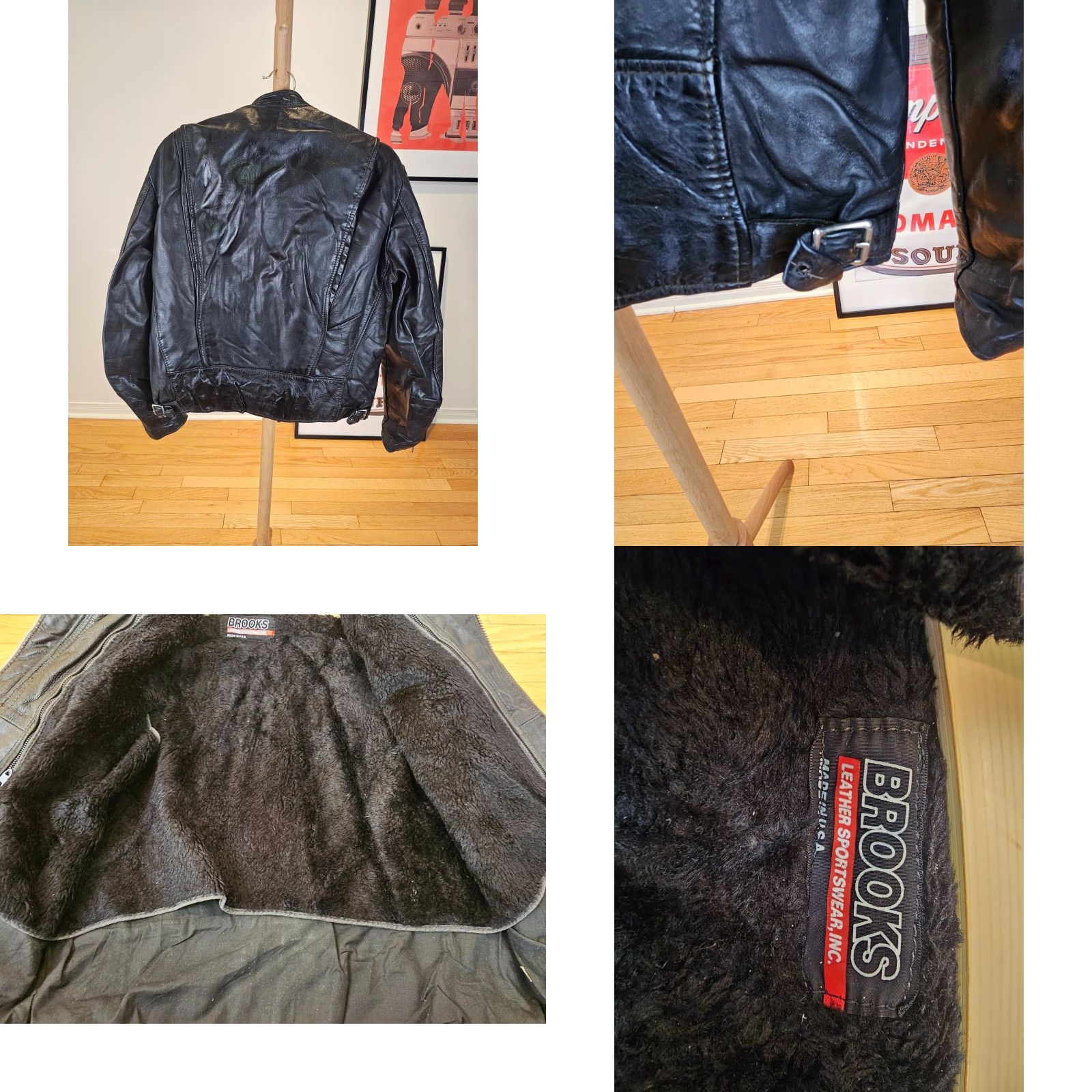 Brooks VINTAGE Brooks Jacket Leather Motorcycle SZ 44 Men Leather JACKET 70s Cafe Racer Brookes Jet Black 26 44 Bedrock Cross Chest 23 INCH Mens Size US S / EU 44-46 / 1 - 9 Thumbnail