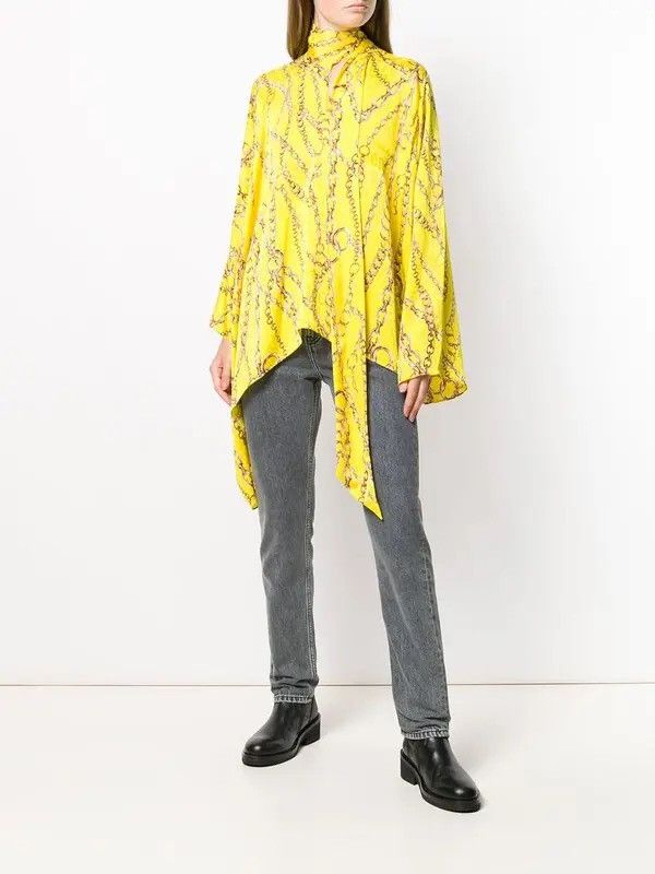 Balenciaga 🇮🇹 SS19 Balenciaga Chain Print Silk Blouse Baroque Style Size ONE SIZE - 6 Thumbnail