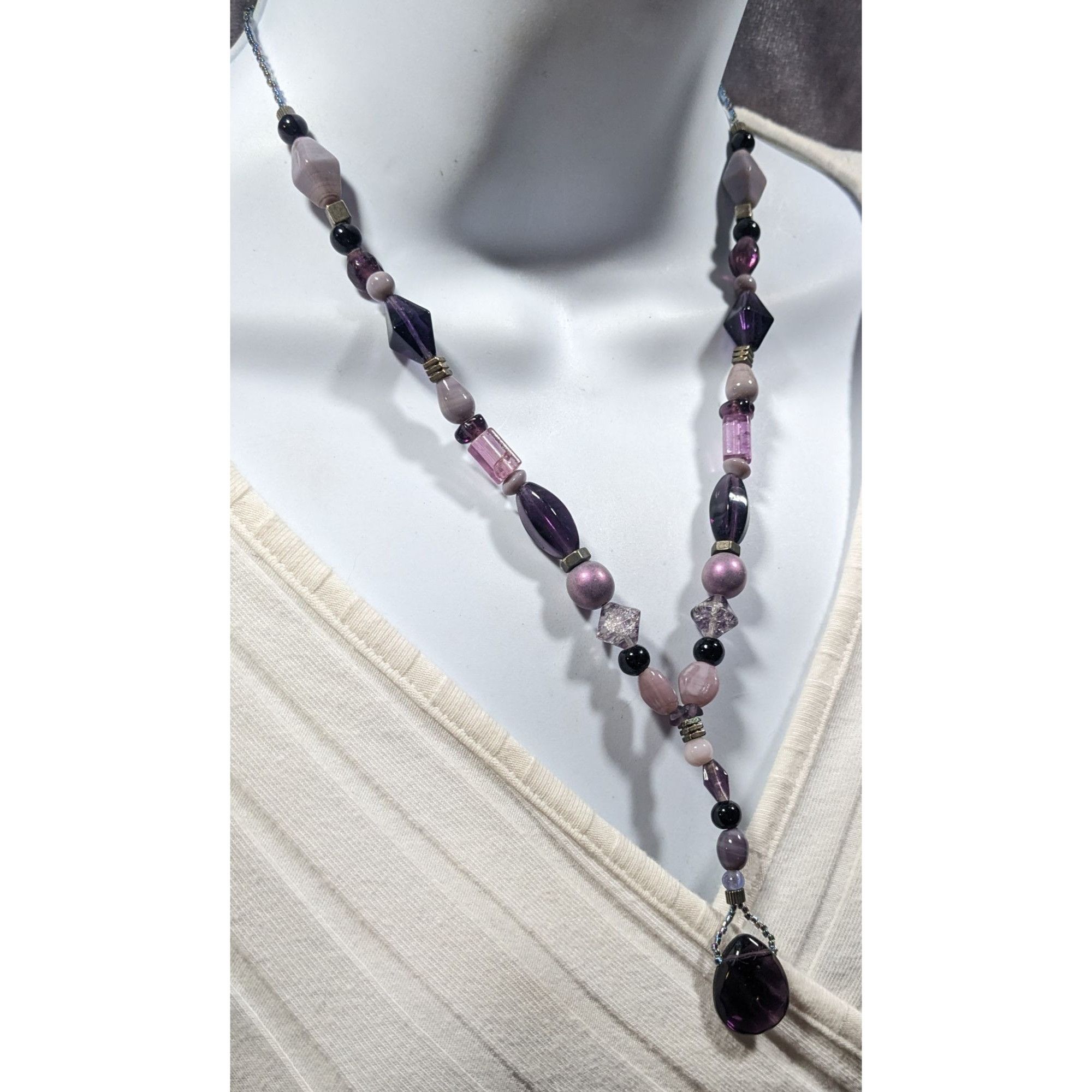 Other Handmade Purple Glass And Stone Y Necklace Size ONE SIZE - 8 Thumbnail
