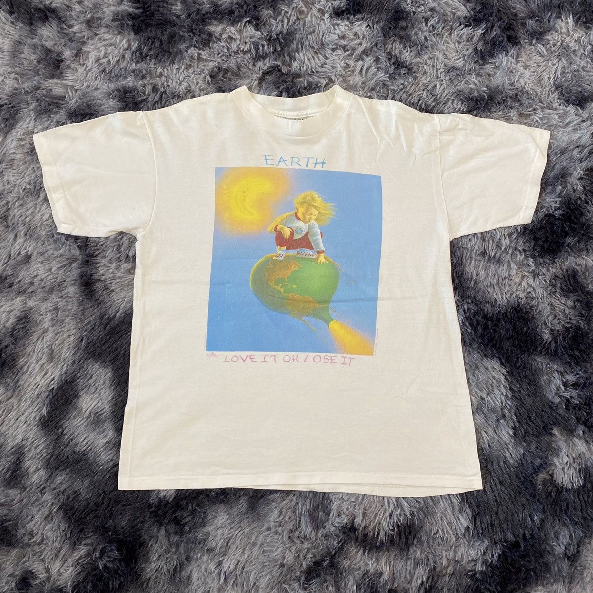 image of Vintage Art Tee Earth Love It Or Lose It By Jim Warren in White, Men's (Size Large)