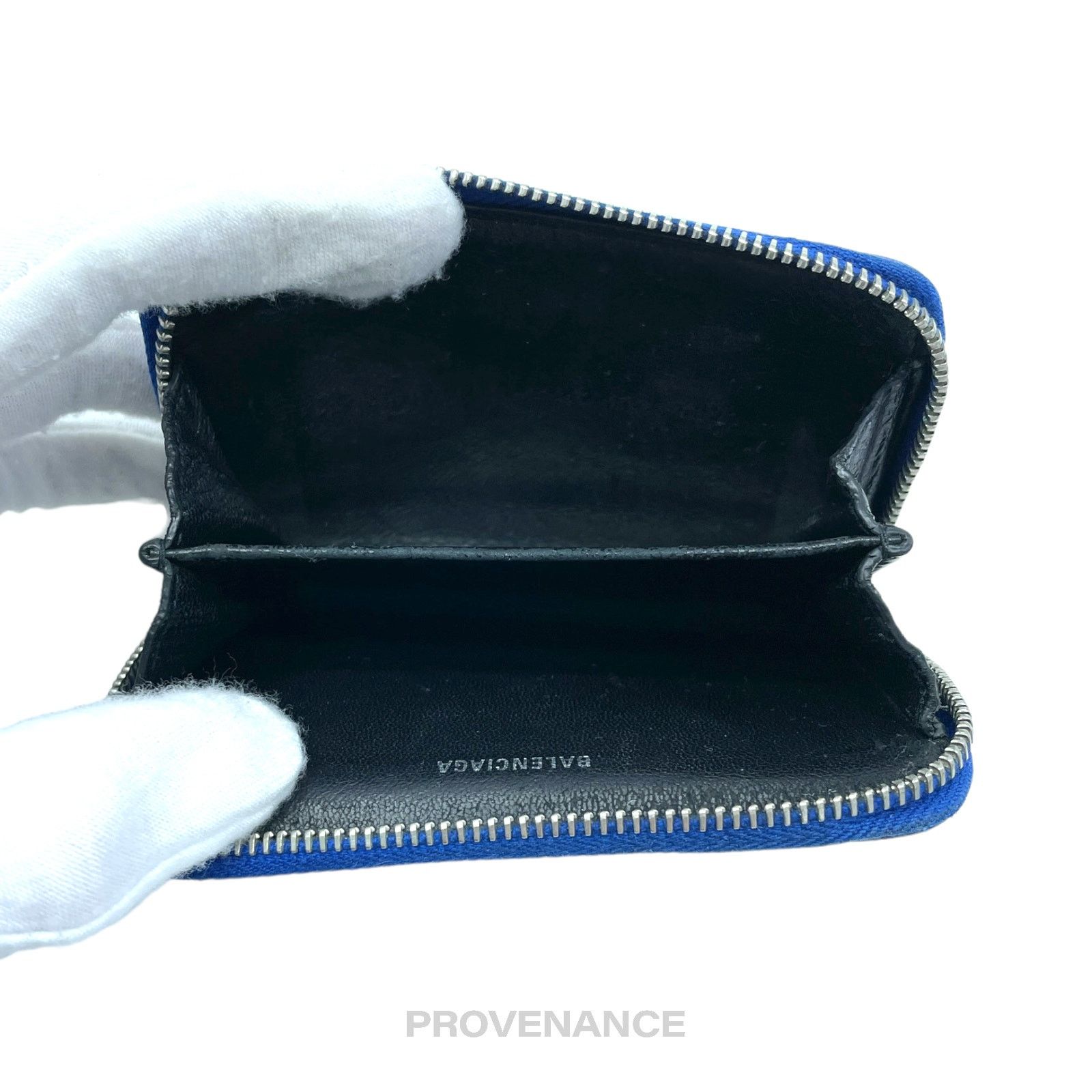 Balenciaga 🔴 Balenciaga Logo Zip Card Wallet - Blue Leather Size ONE SIZE - 6 Thumbnail