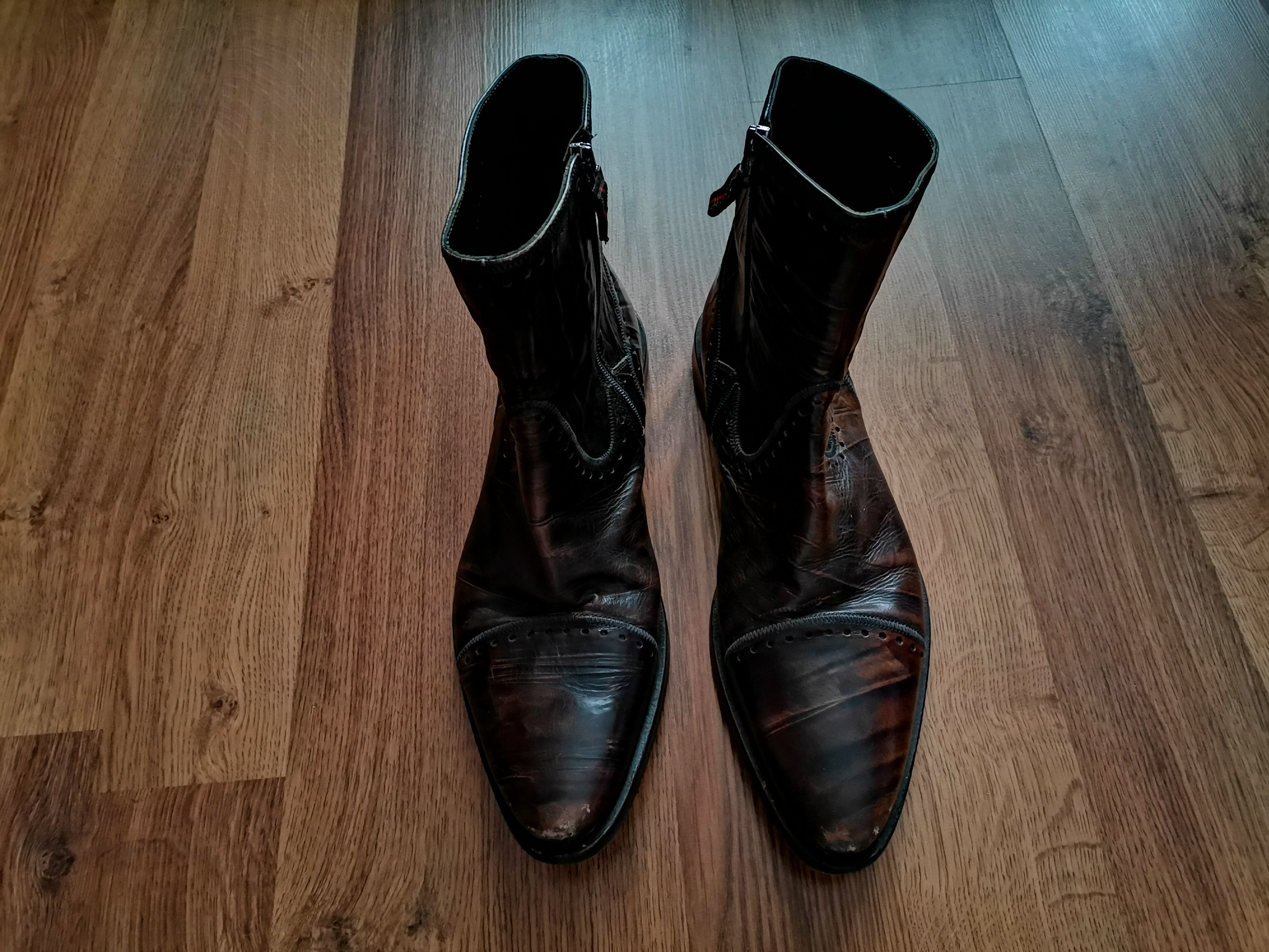 image of Vintage Hugo Boss Leather Boots in Brown, Men's (Size 11)