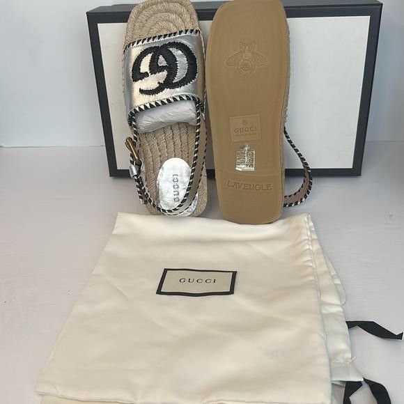 Gucci Authentic - Pilar Embroidered Double G Logo Slingback Espadr Size US 5 / IT 35 - 5 Thumbnail