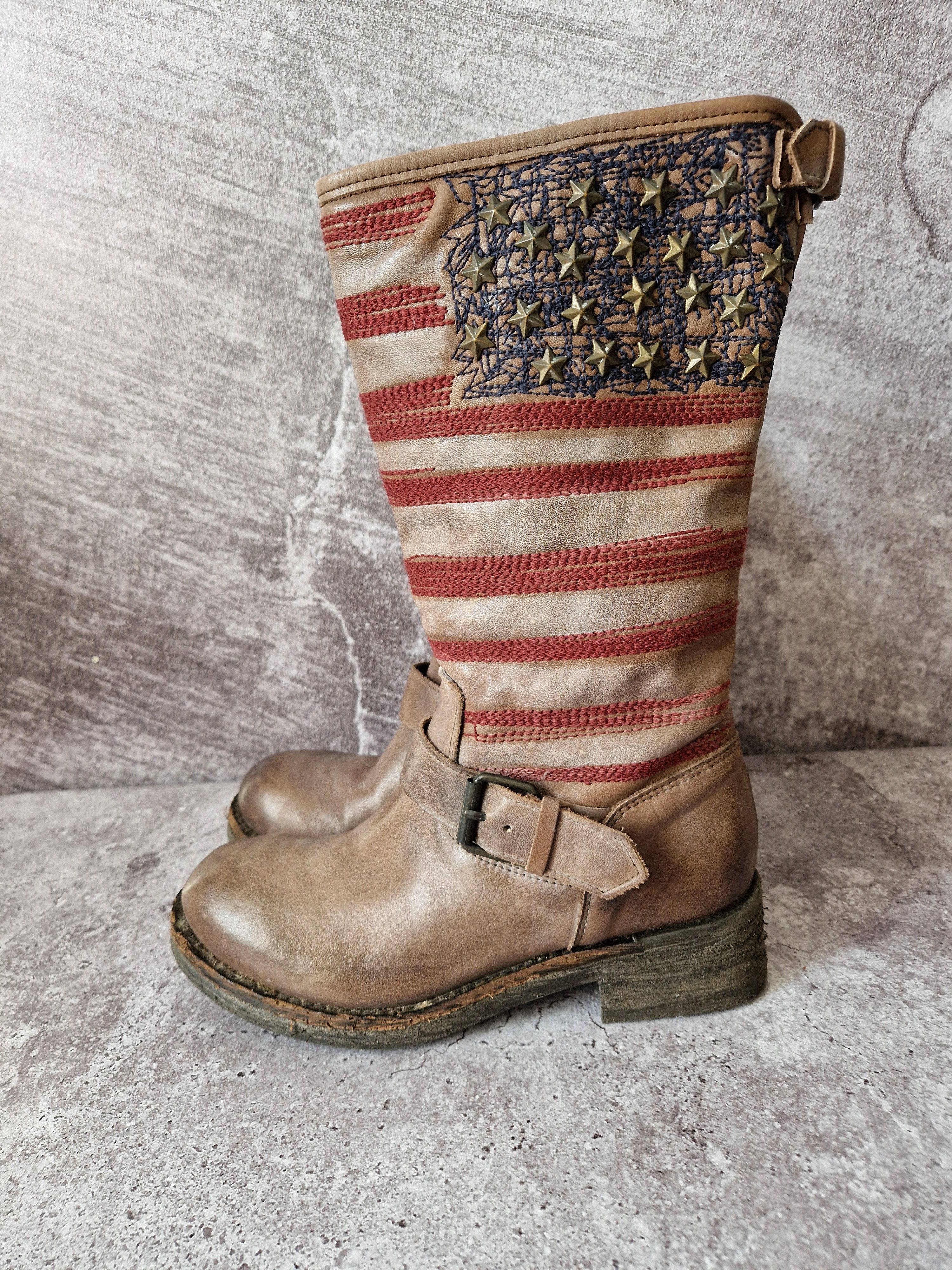 Vintage Unique Genuine destroyed studded chunky USA flag faded boots Size US 4 / IT 34 - 2 Thumbnail