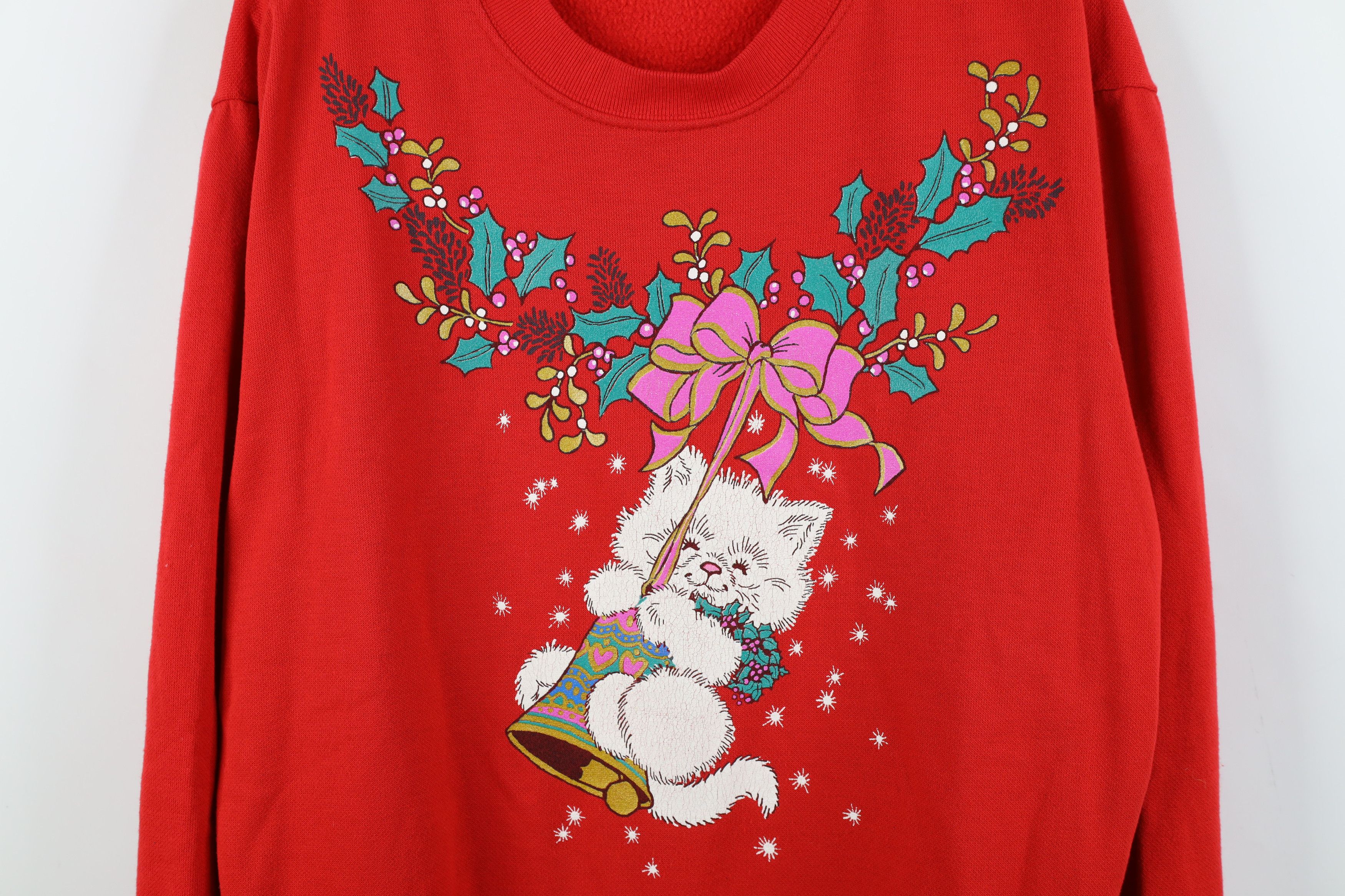 Vintage Vintage 90s Streetwear Cat Kitten Sweatshirt Red USA Size XXL / US 16-18 / IT 52-54 - 4 Thumbnail