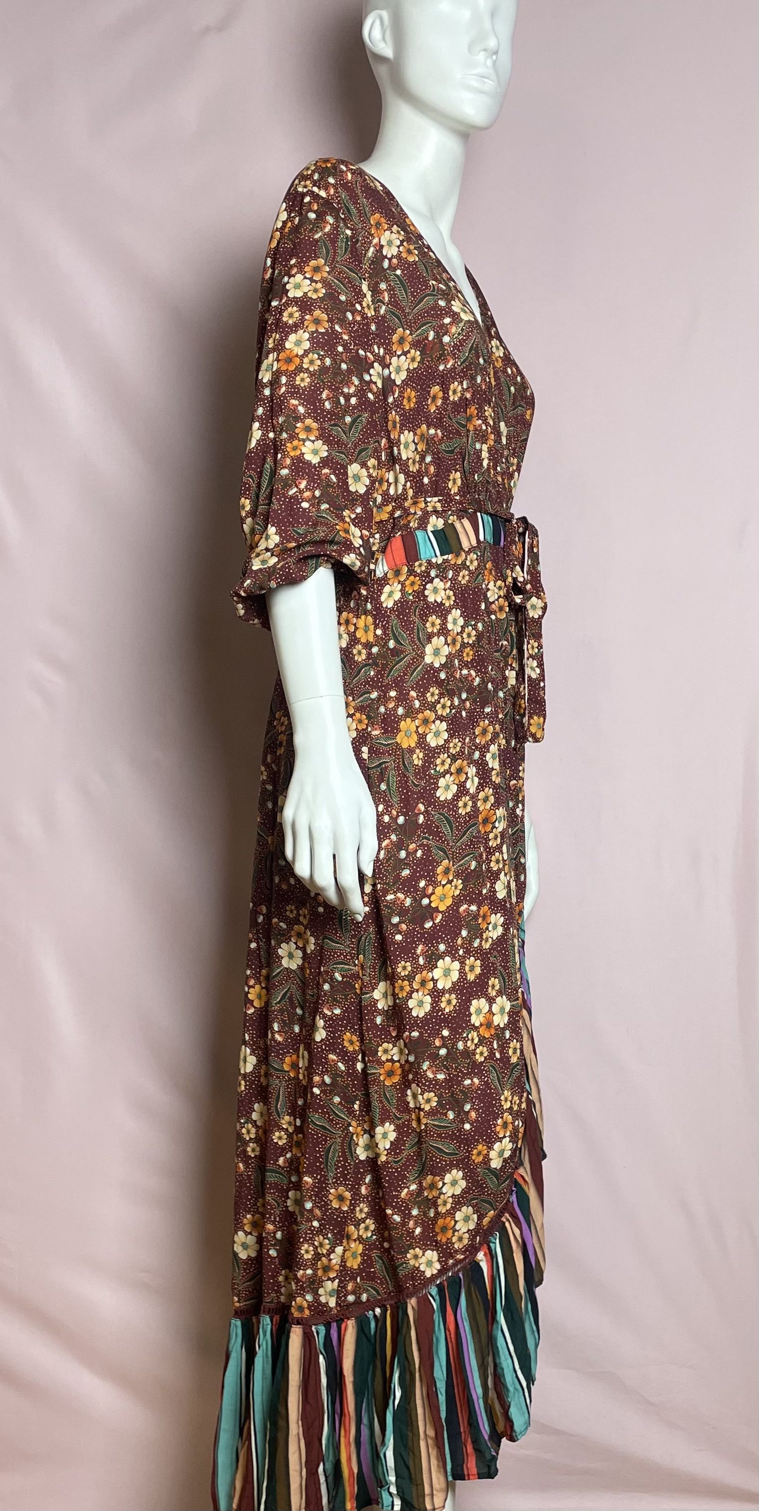 Farm Rio Farm Rio Anthropologie Striped Floral Wrap Dress L Size L / US 10 / IT 46 - 3 Thumbnail