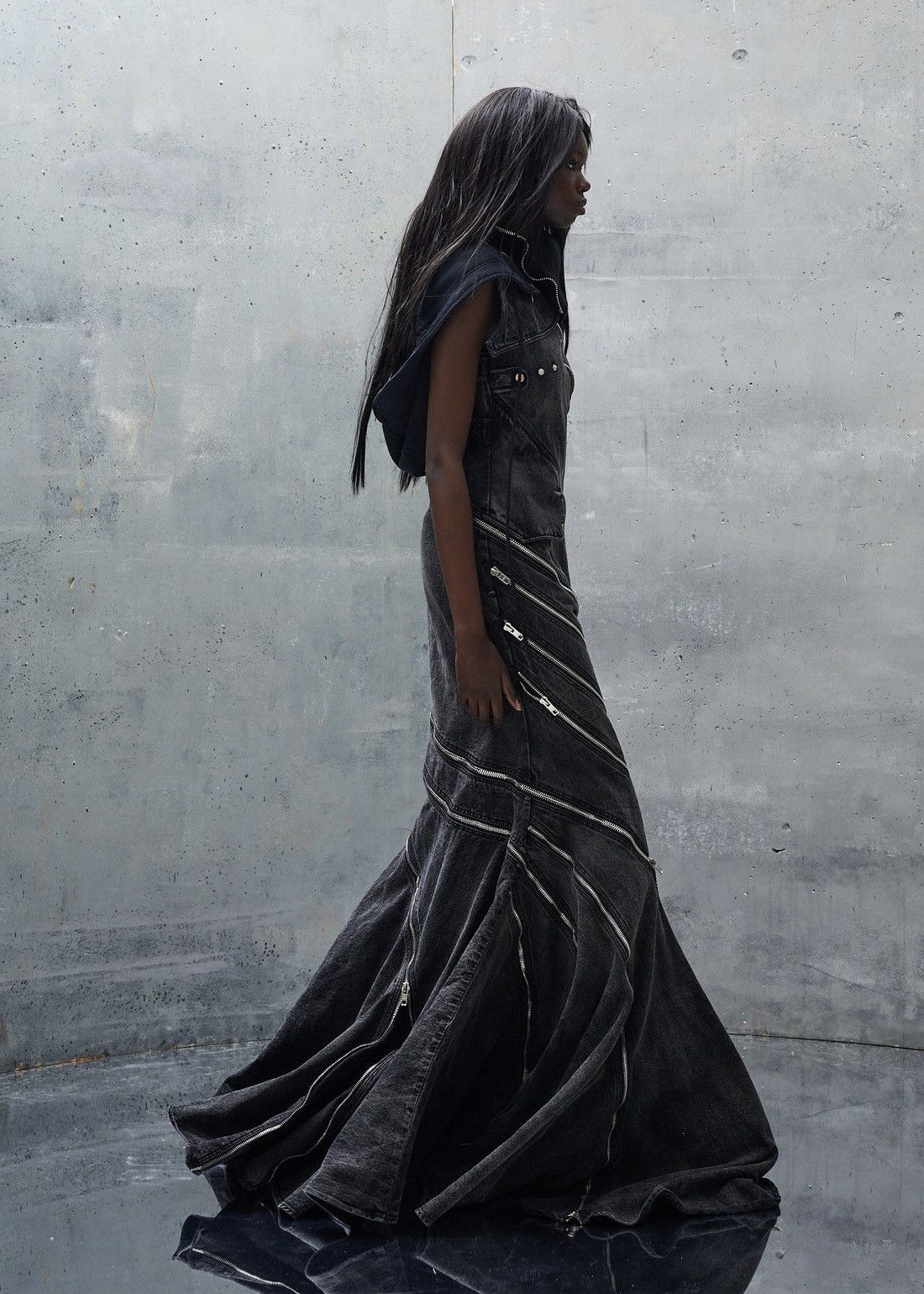 No Faith Studios NO/FAITH STUDIOS denim Gown S Black Zipped faded hooded 4.6k Size S / US 4 / IT 40 - 7 Thumbnail