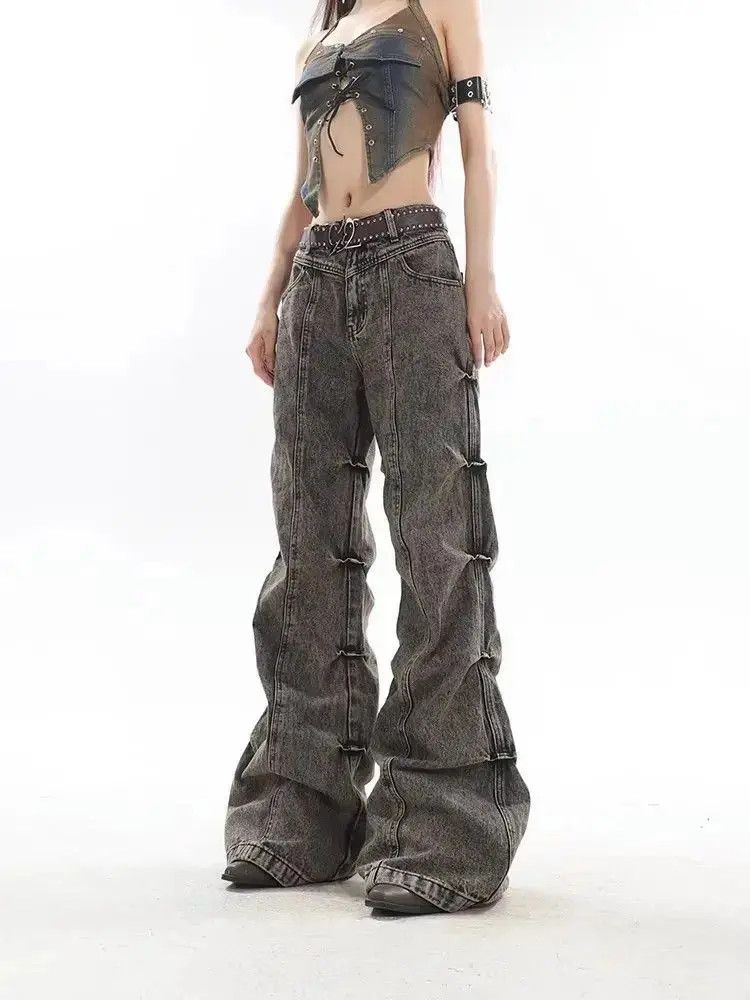 Japanese Brand Retro pleated micro flared jeans Size US 32 / EU 48 - 2 Thumbnail