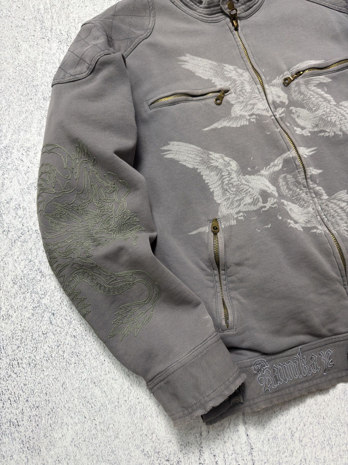 Ed Hardy Ed Hardy Distressed Cotton Motorcycle Jacket Size US L / EU 52-54 / 3 - 10 Thumbnail