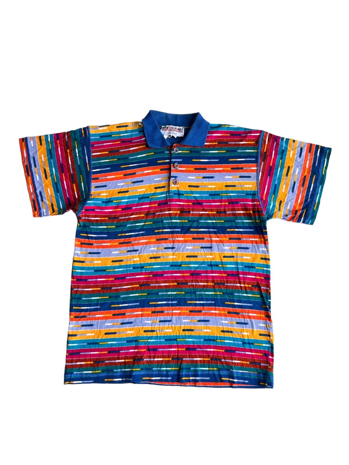 NOS 80s Missoni 🇮🇹 Rainbow ™️ Color Striped Polo T-Shirt