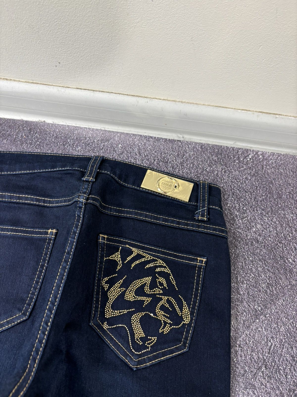 Cavalli Class Roberto Cavalli Class Women’s Rhinestones Navy Denim Jeans Size 26" / US 2 / IT 38 - 5 Thumbnail