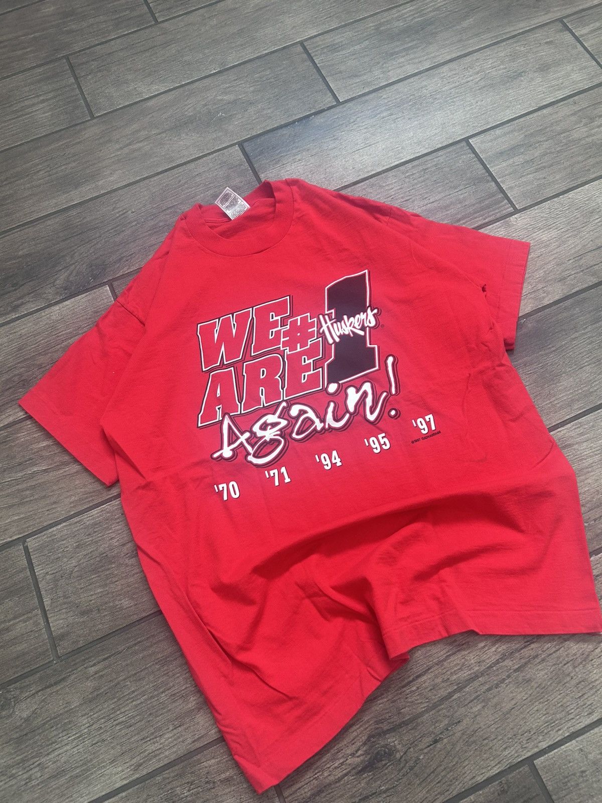 Fruit Of The Loom We are #1 Again 1997 Nebraska Size XL Vtg sports Tshirt Size US XL / EU 56 / 4 - 1 Thumbnail