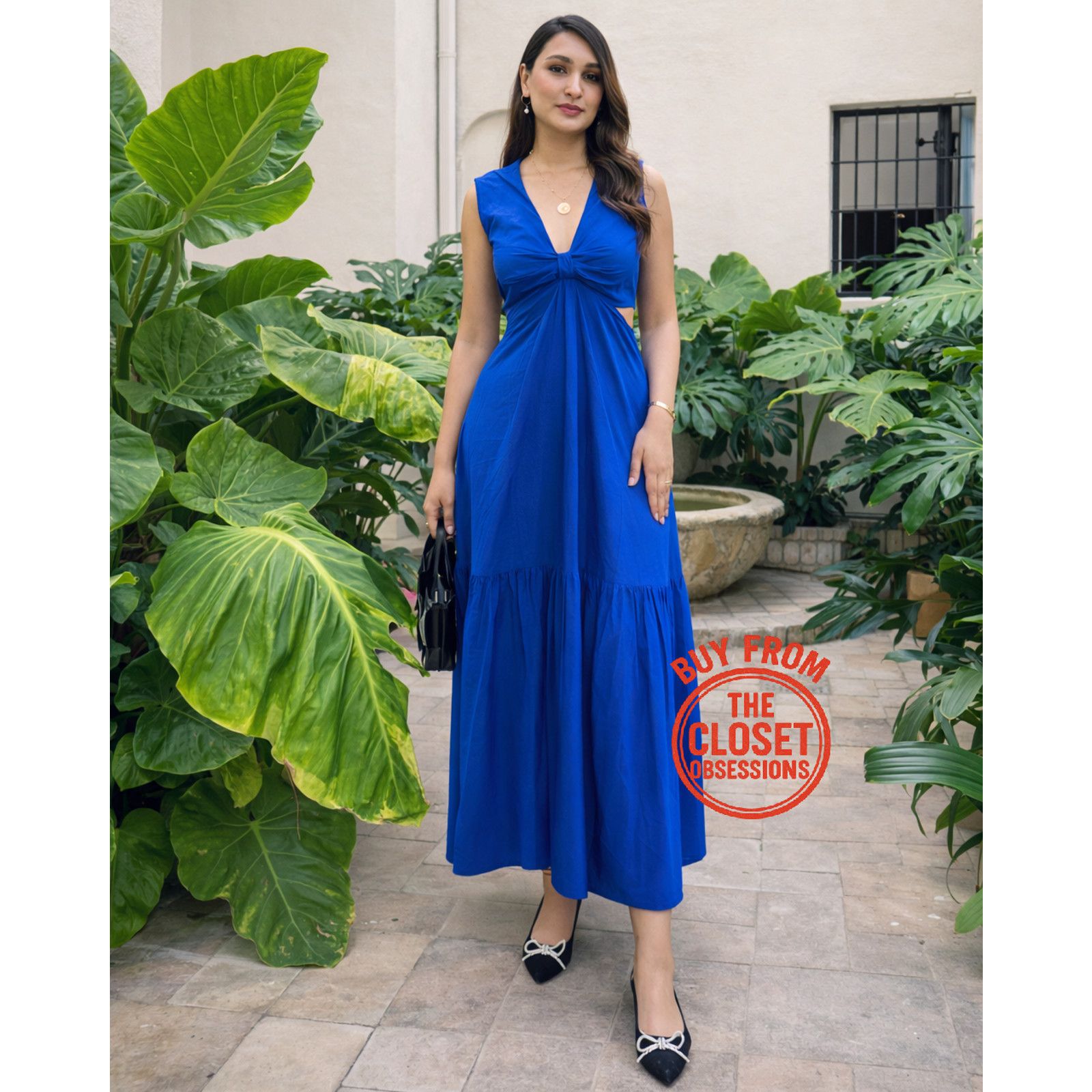 Mango MANGO Blue Sleeveless V-Neck Maxi Dress NWT Size L / US 10 / IT 46 - 8 Thumbnail