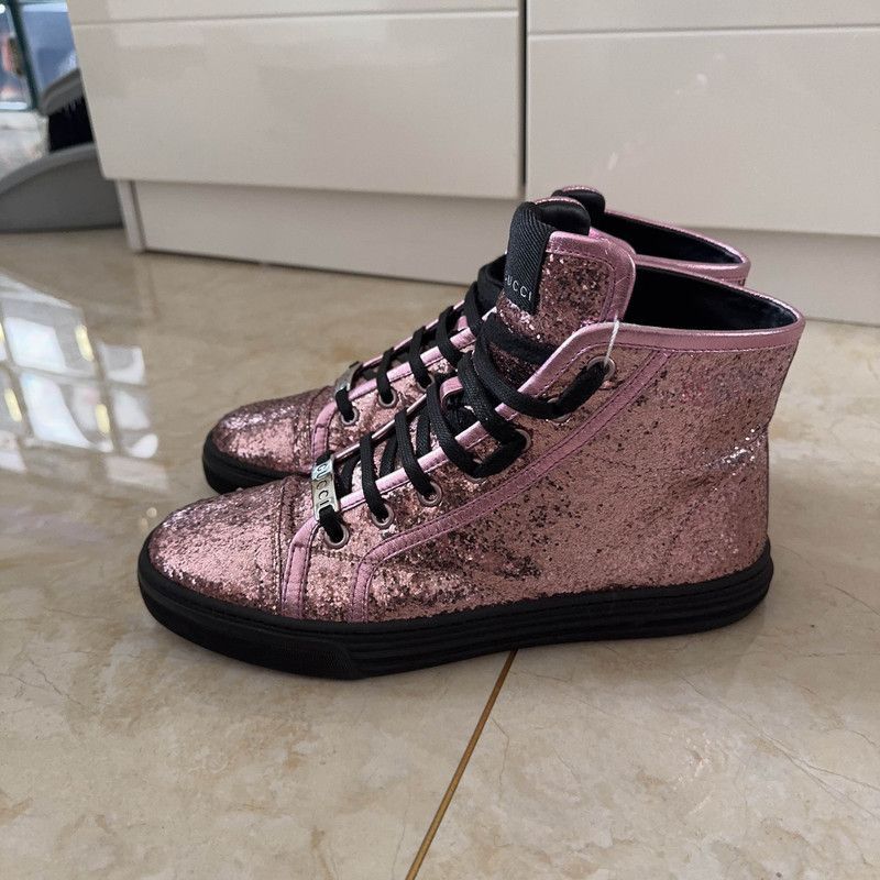 Gucci Pink Sequined High-Top Sneakers -