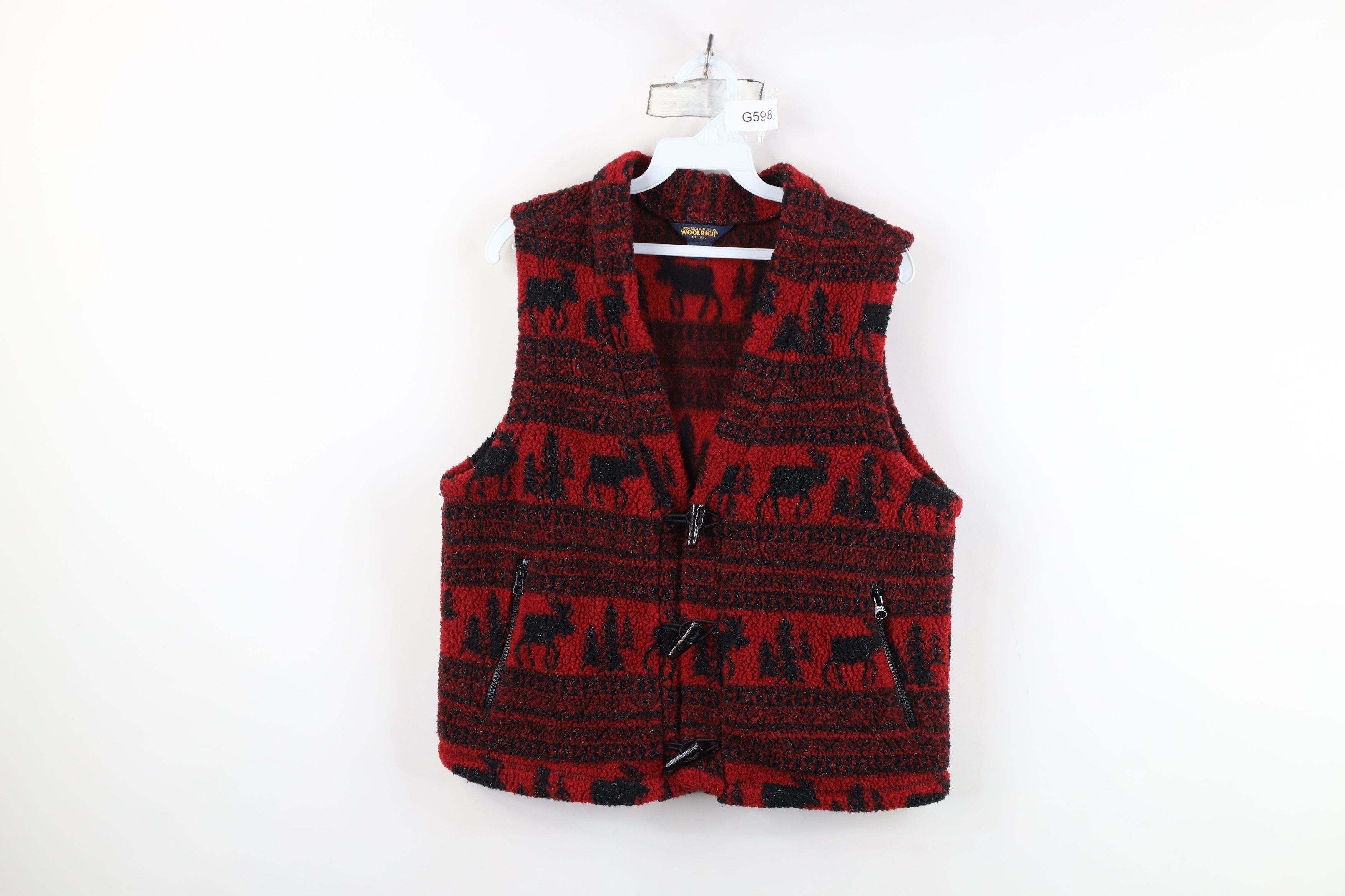 Woolrich Woolen Mills Vintage 90s Woolrich Pile Fleece Horn Button Vest Jacket USA Size L / US 10 / IT 46 - 1 Thumbnail