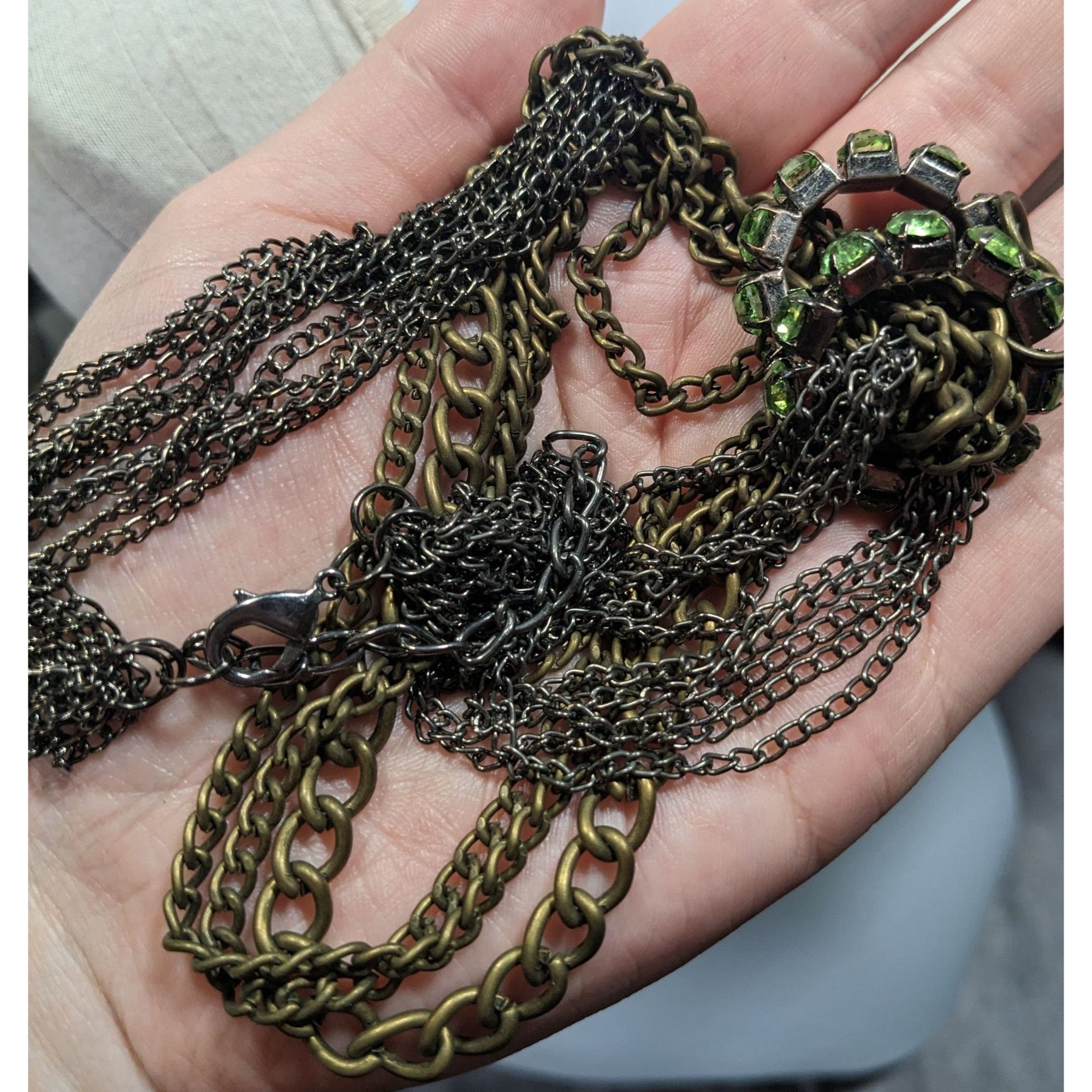 Other Vintage Glam Layered Gold Tone Adjustable Necklace With Gree Size ONE SIZE - 5 Thumbnail