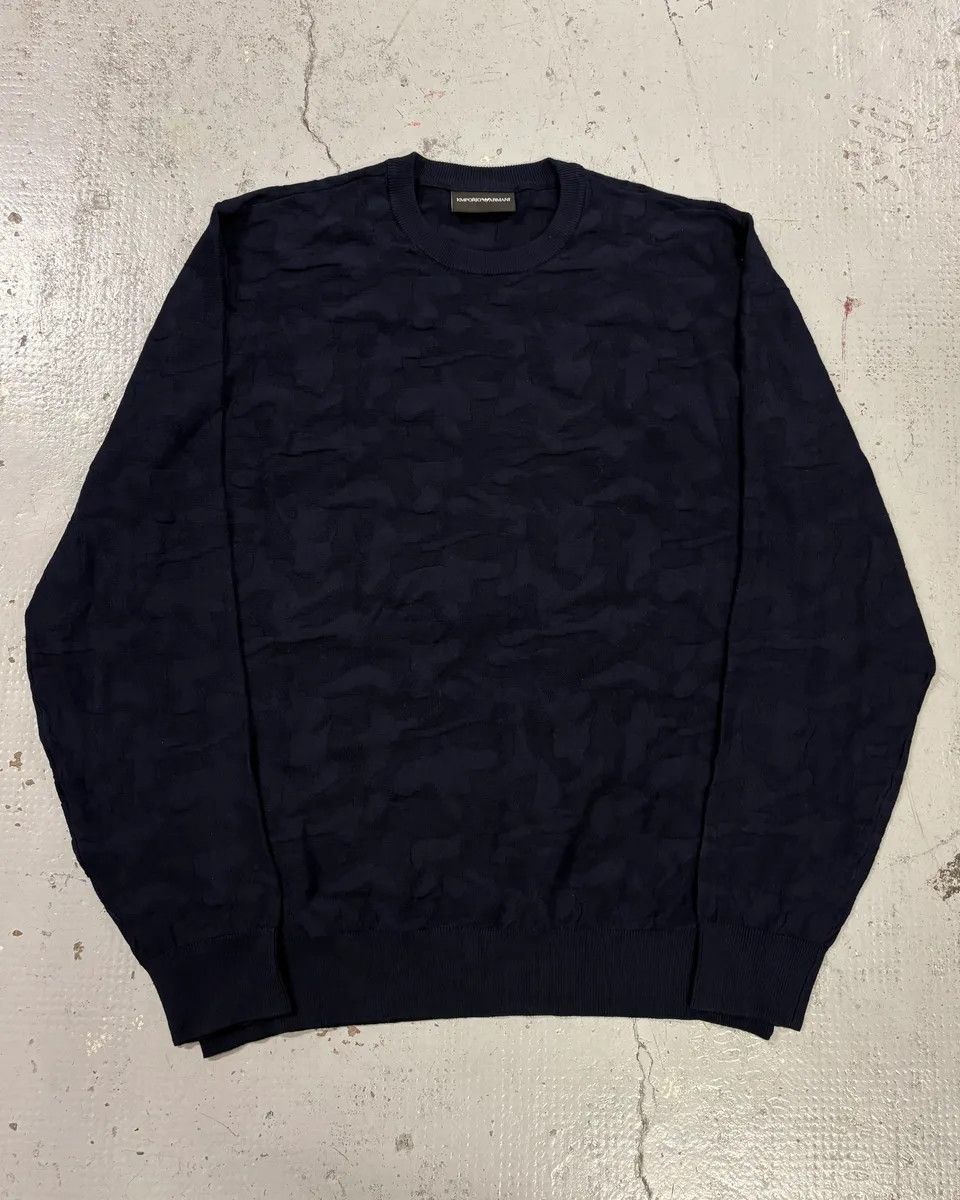 Emporio Armani AW2019 Emporio Armani Navy Camo Textured Sweater Size US M / EU 48-50 / 2 - 1 Thumbnail