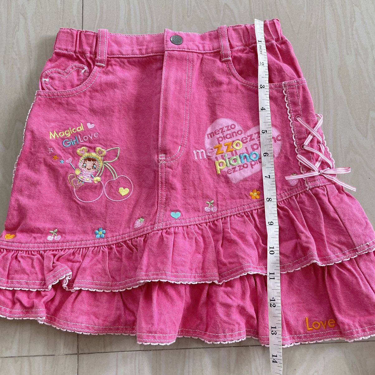 Japanese Brand Mezzo piano pink layered skirt decorated with bow Size 22" - 7 Thumbnail
